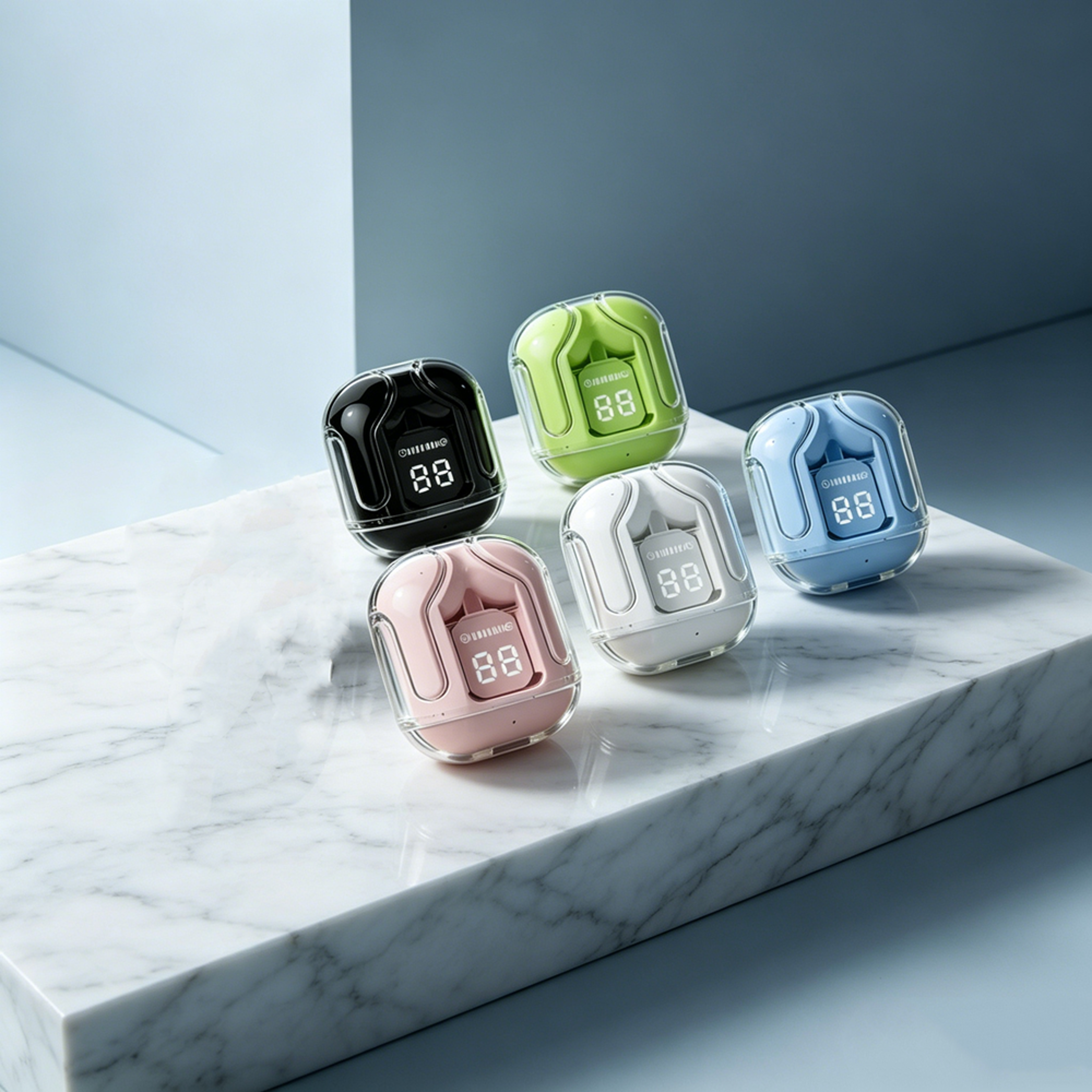 transparent tws wireless earbuds with digital display & enc stereo sound