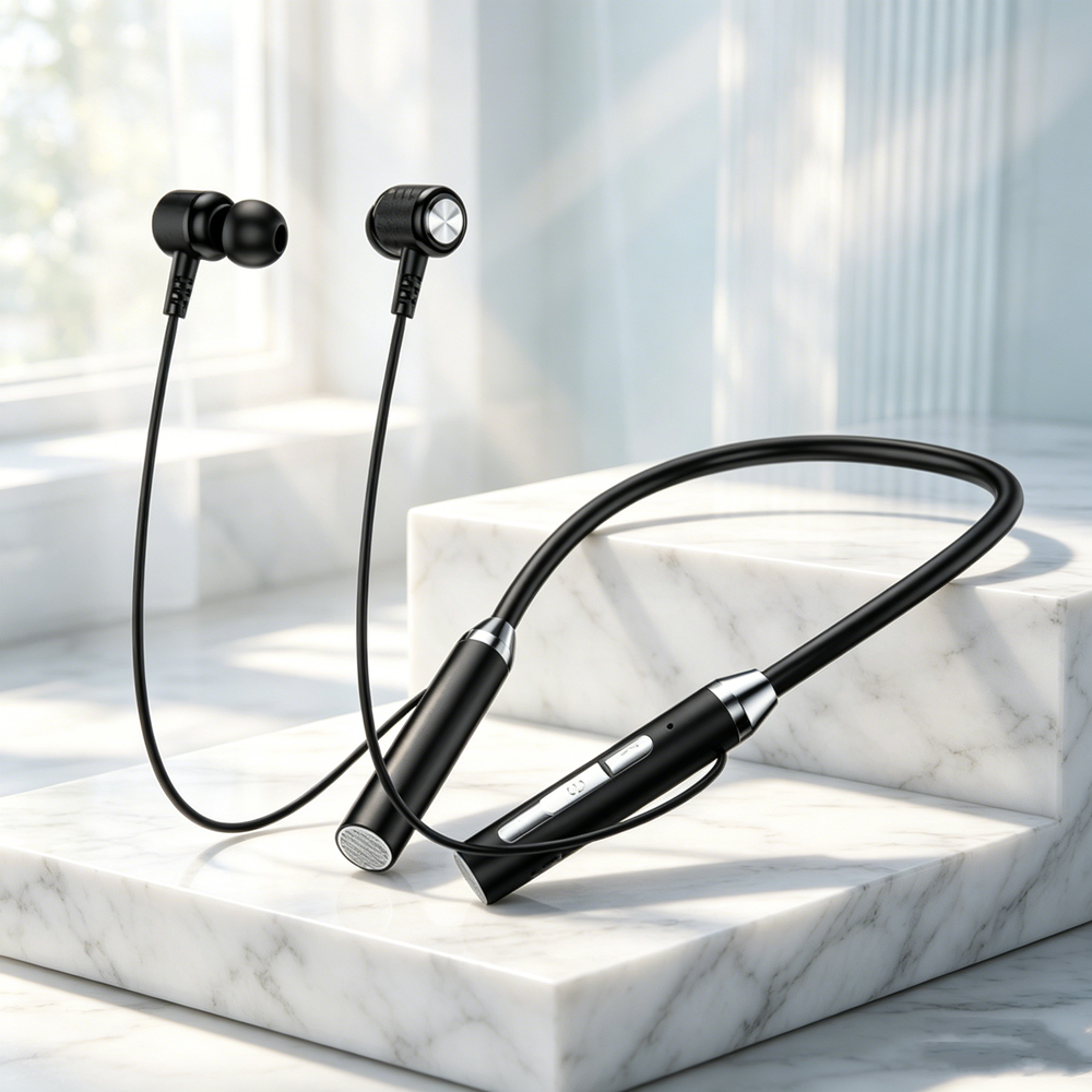 premium wireless neckband headphones bluetooth sports headset with mic & magnetic earbuds