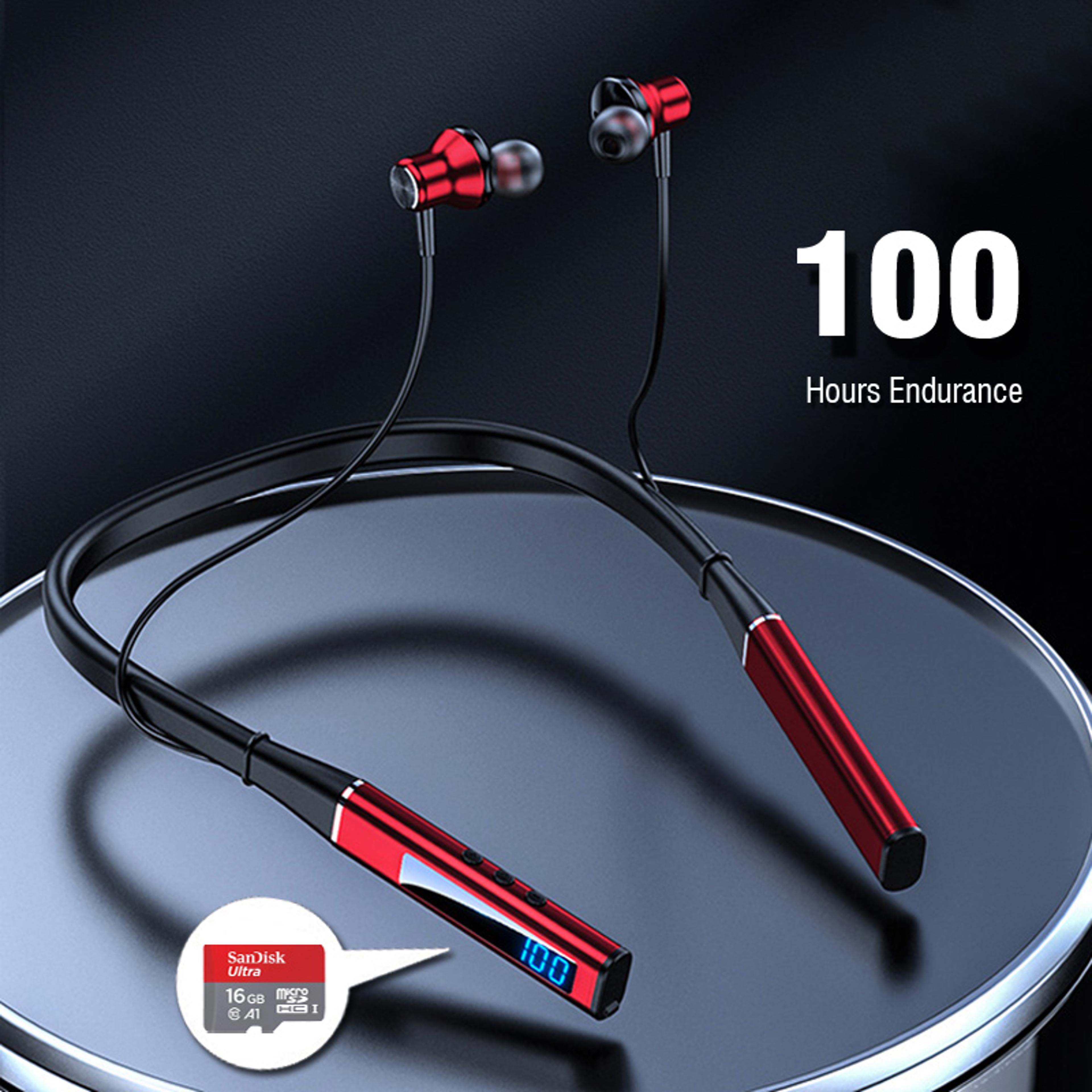 wireless bluetooth neckband headphones with microphone & sd card playback