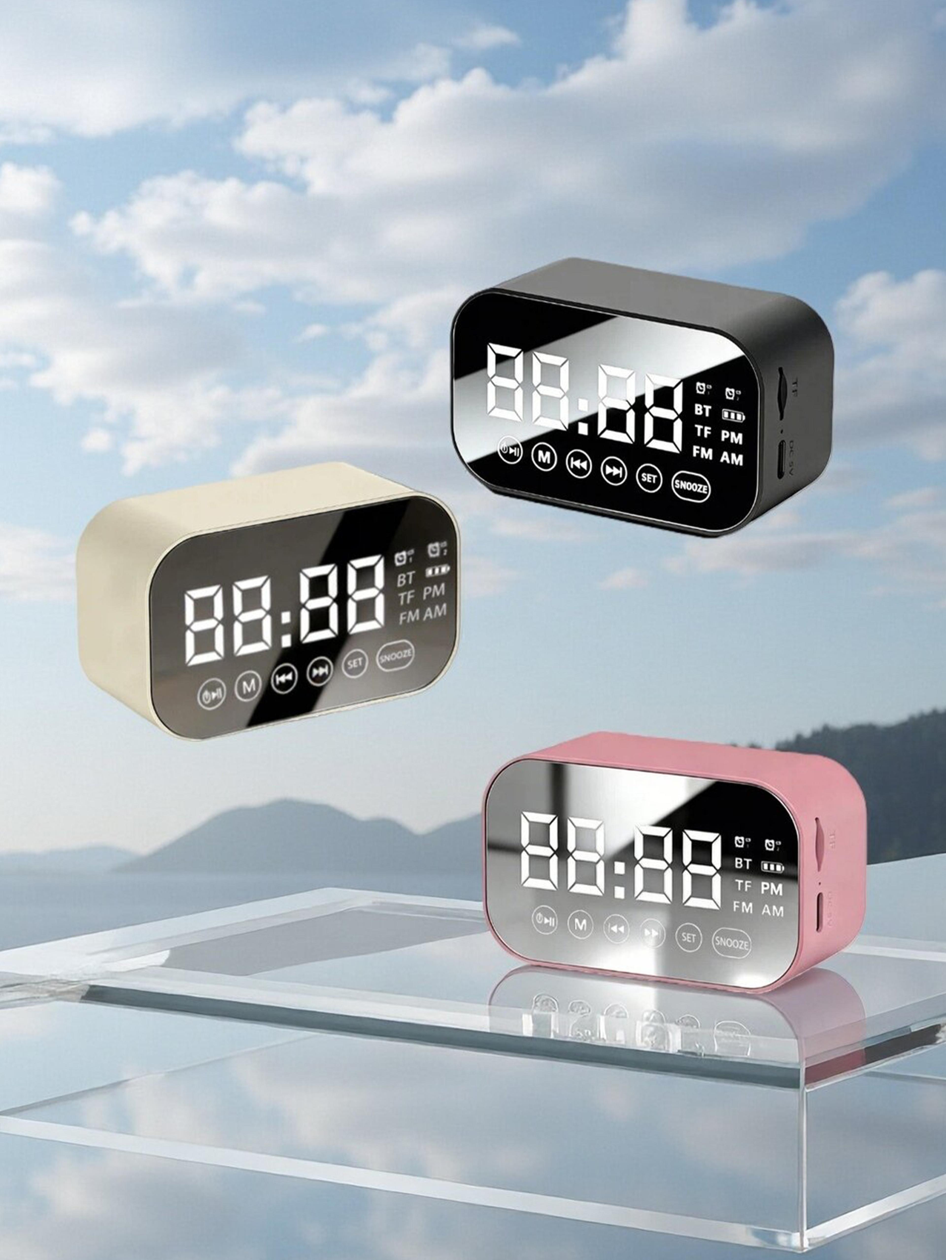 mirror bluetooth speaker alarm clock with dual alarms and fm radio