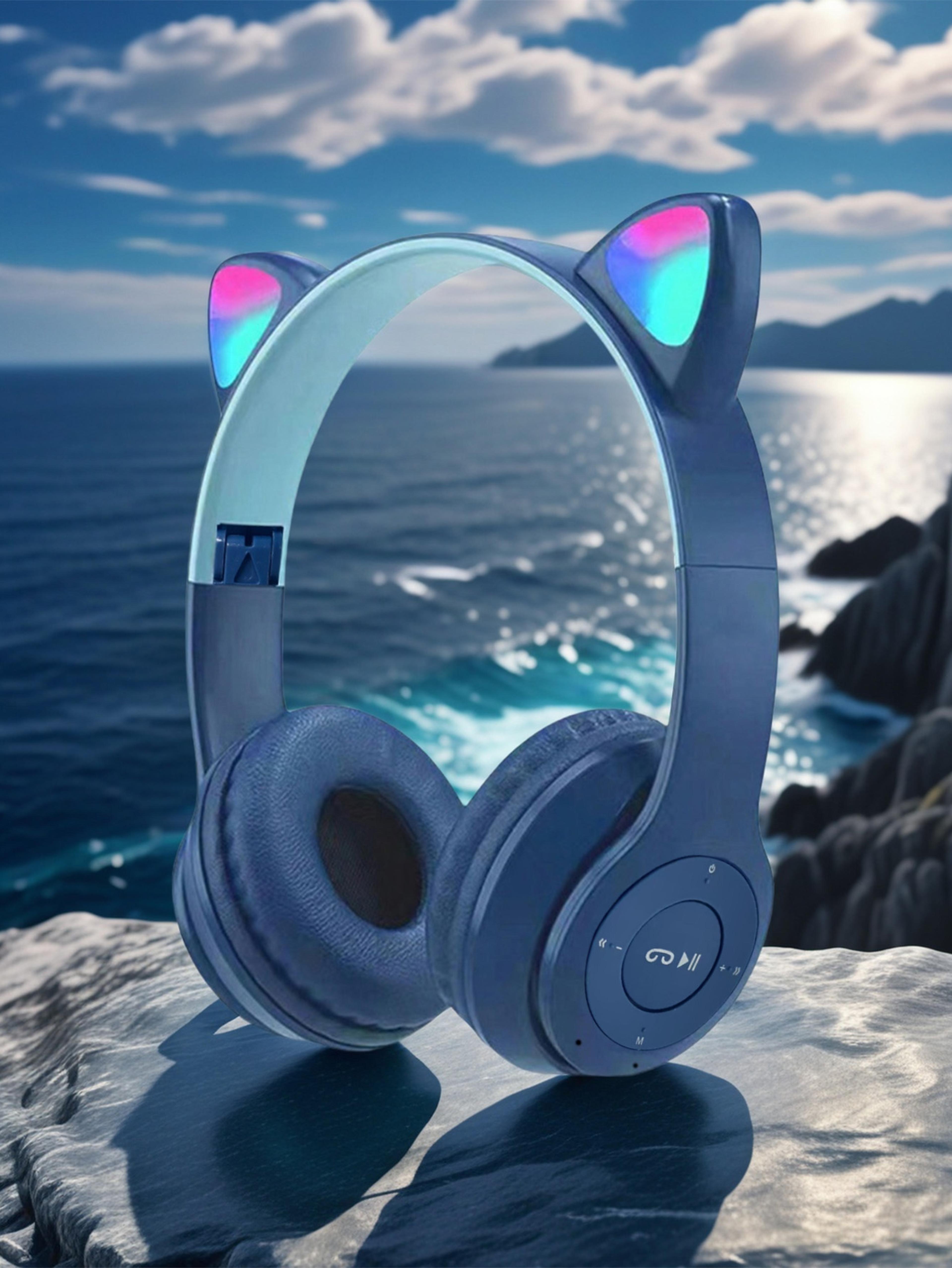led glowing cat ear wireless over ear headphones foldable bluetooth headset