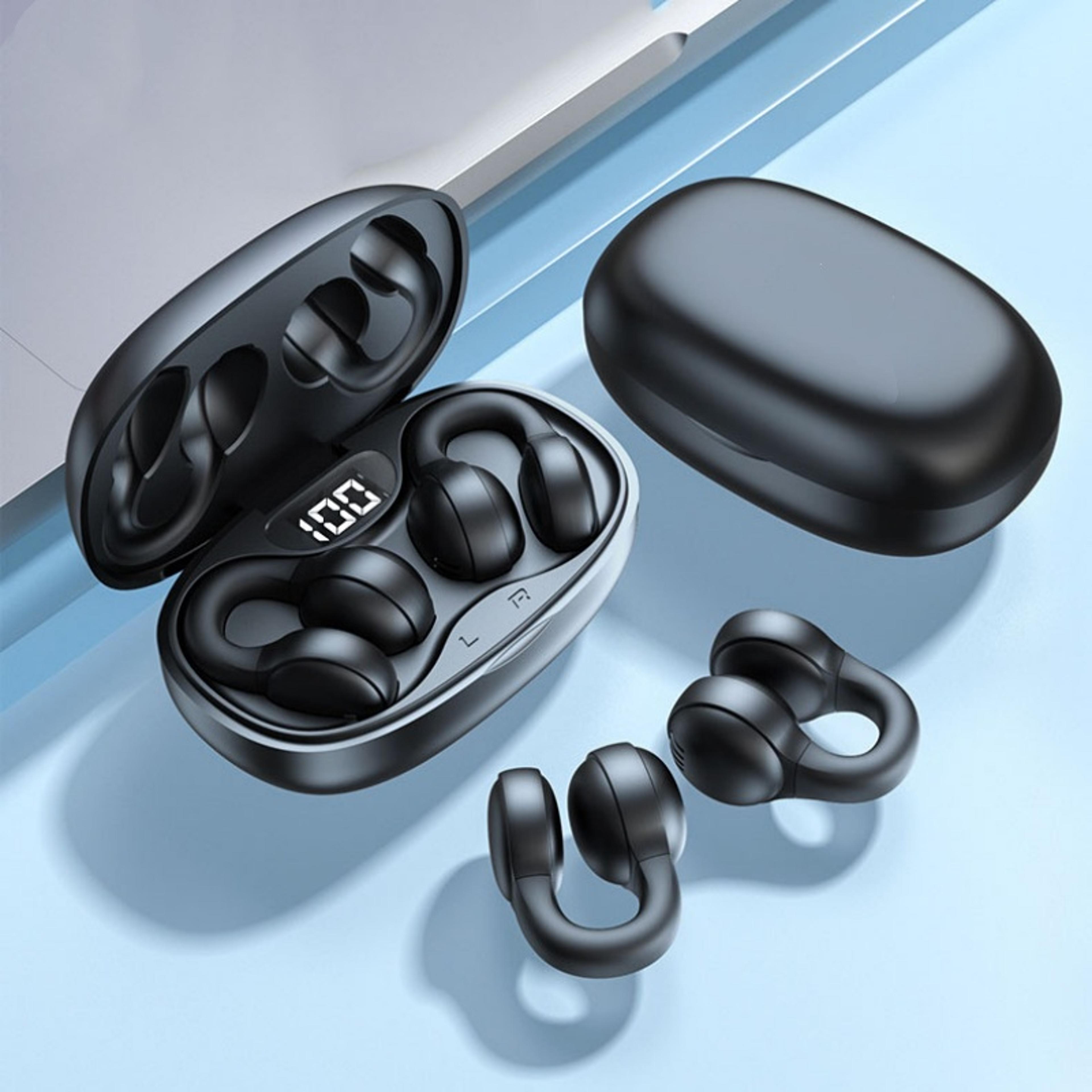 comfortmax wireless bluetooth clip on earbuds with power display & noise reduction