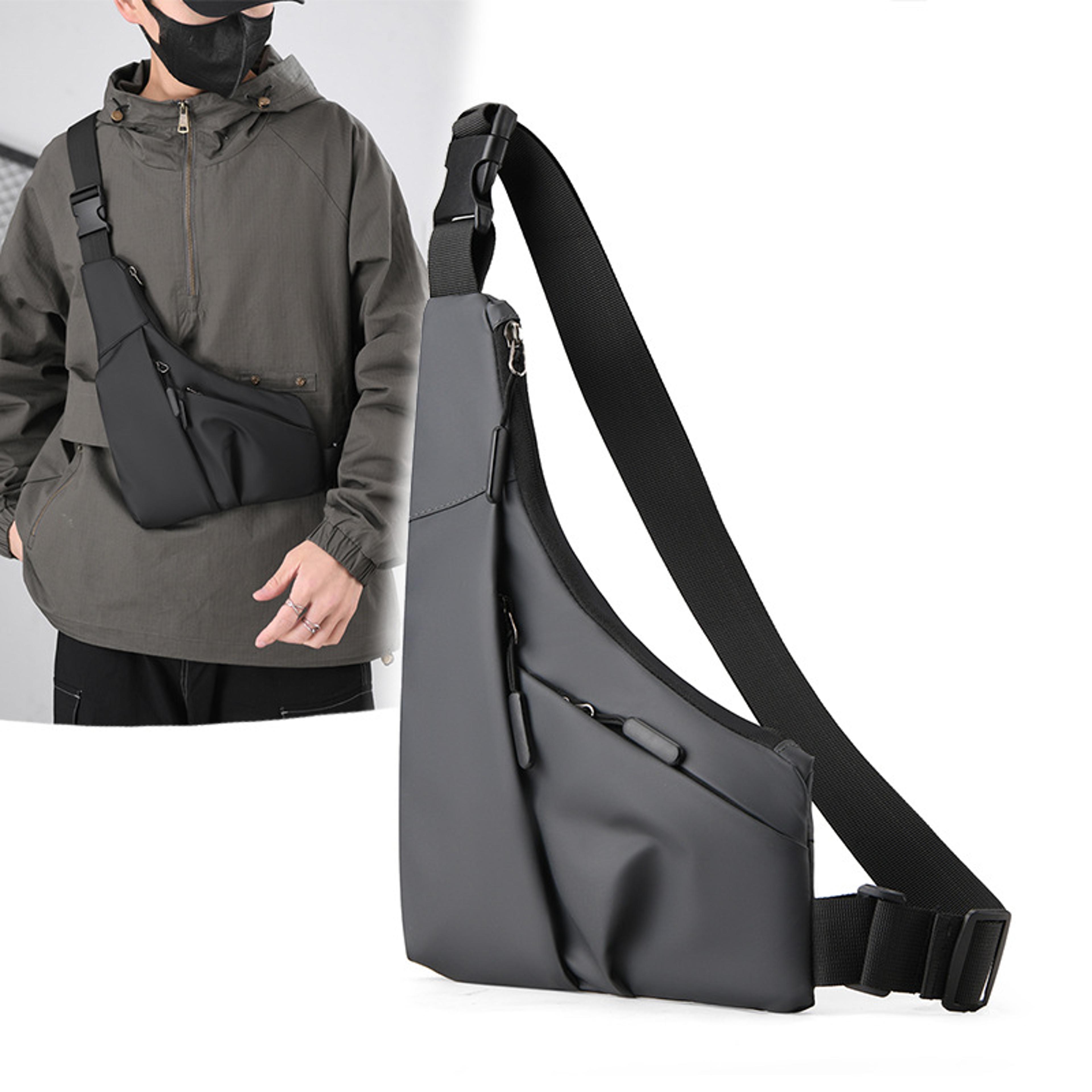 mens anti theft leather chest bag security crossbody sling for cycling & everyday carry
