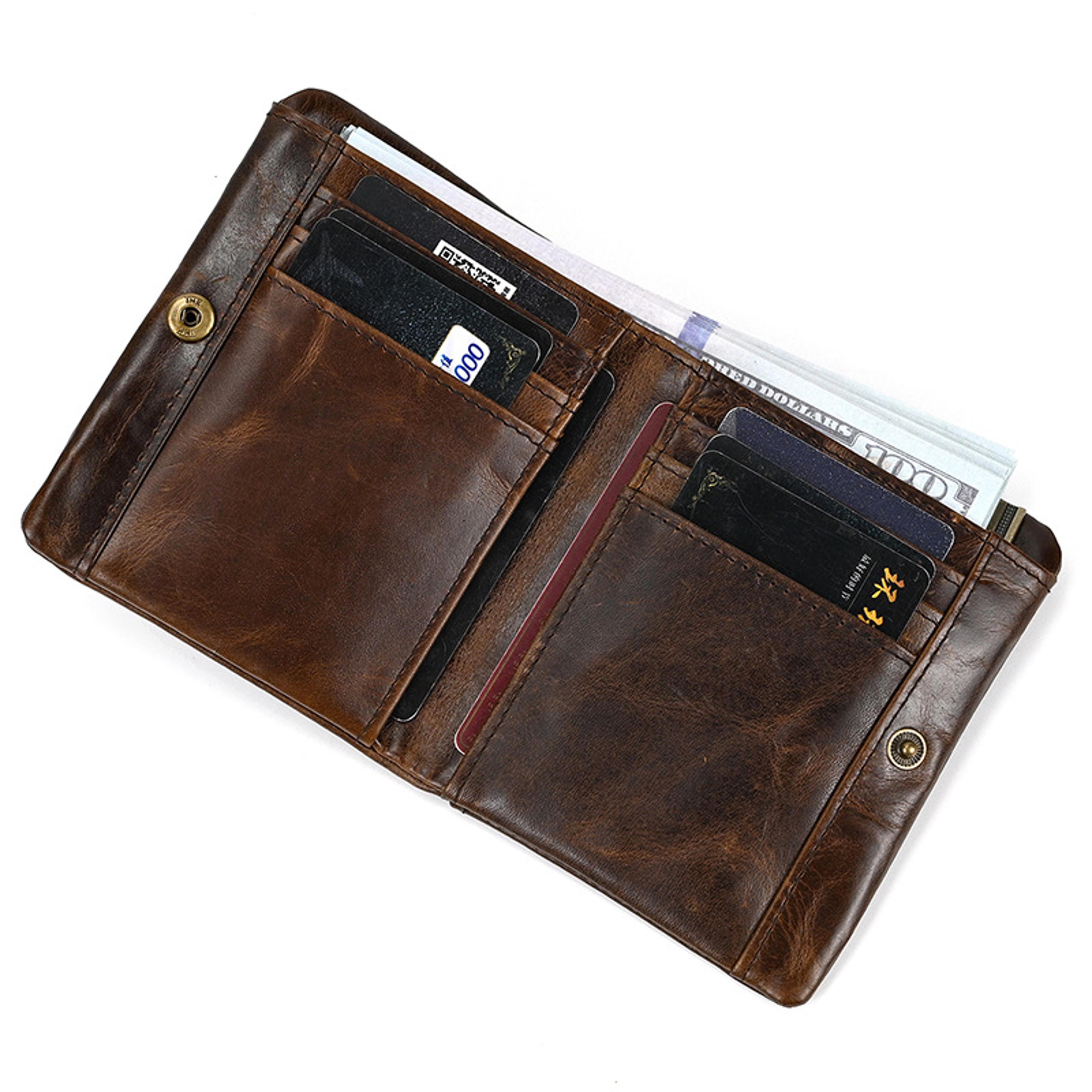 genuine leather bifold wallet for men with coin pocket