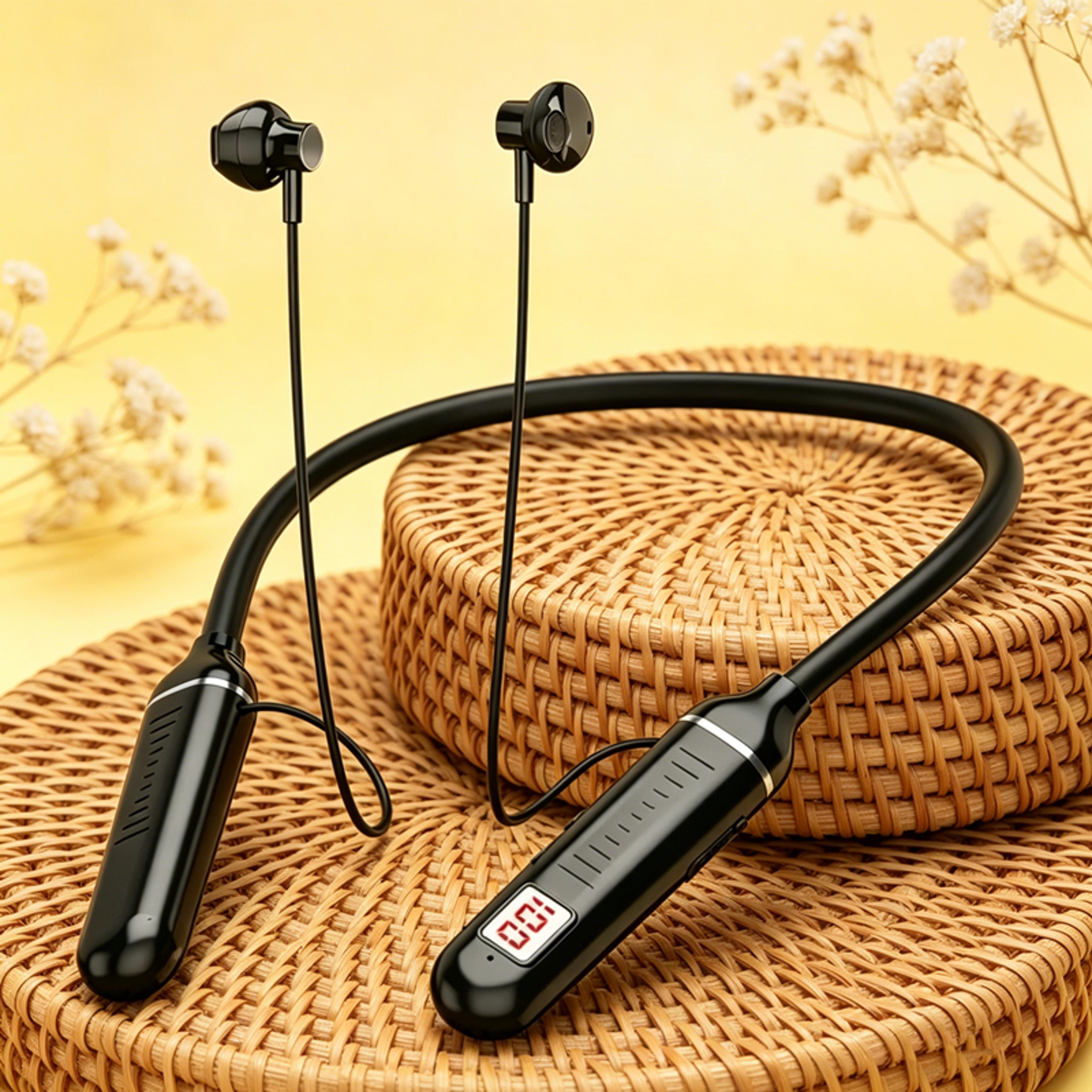 bluetooth wireless neckband headphones with led display and tf card support