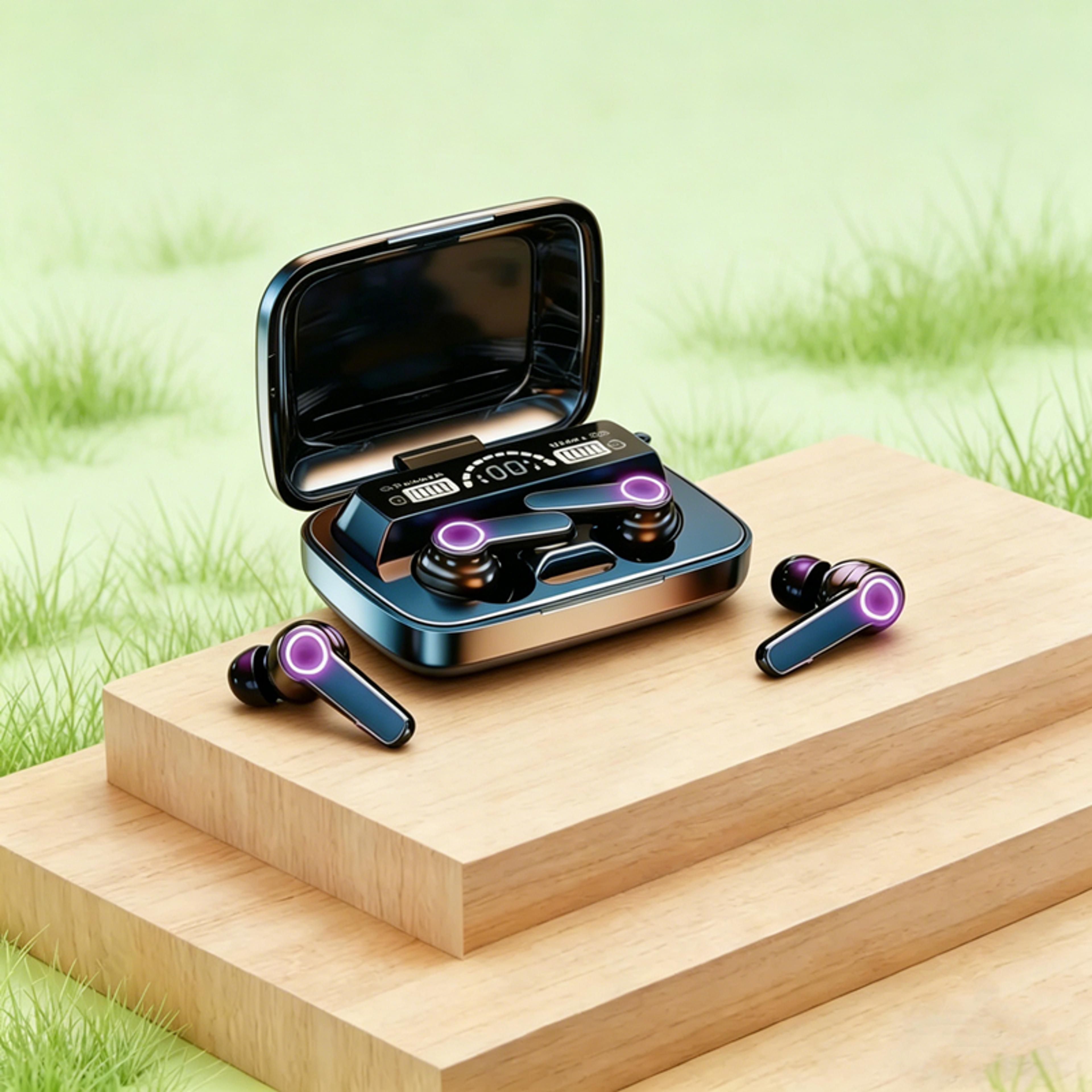 bluetooth wireless earbuds with digital display and waterproof touch control