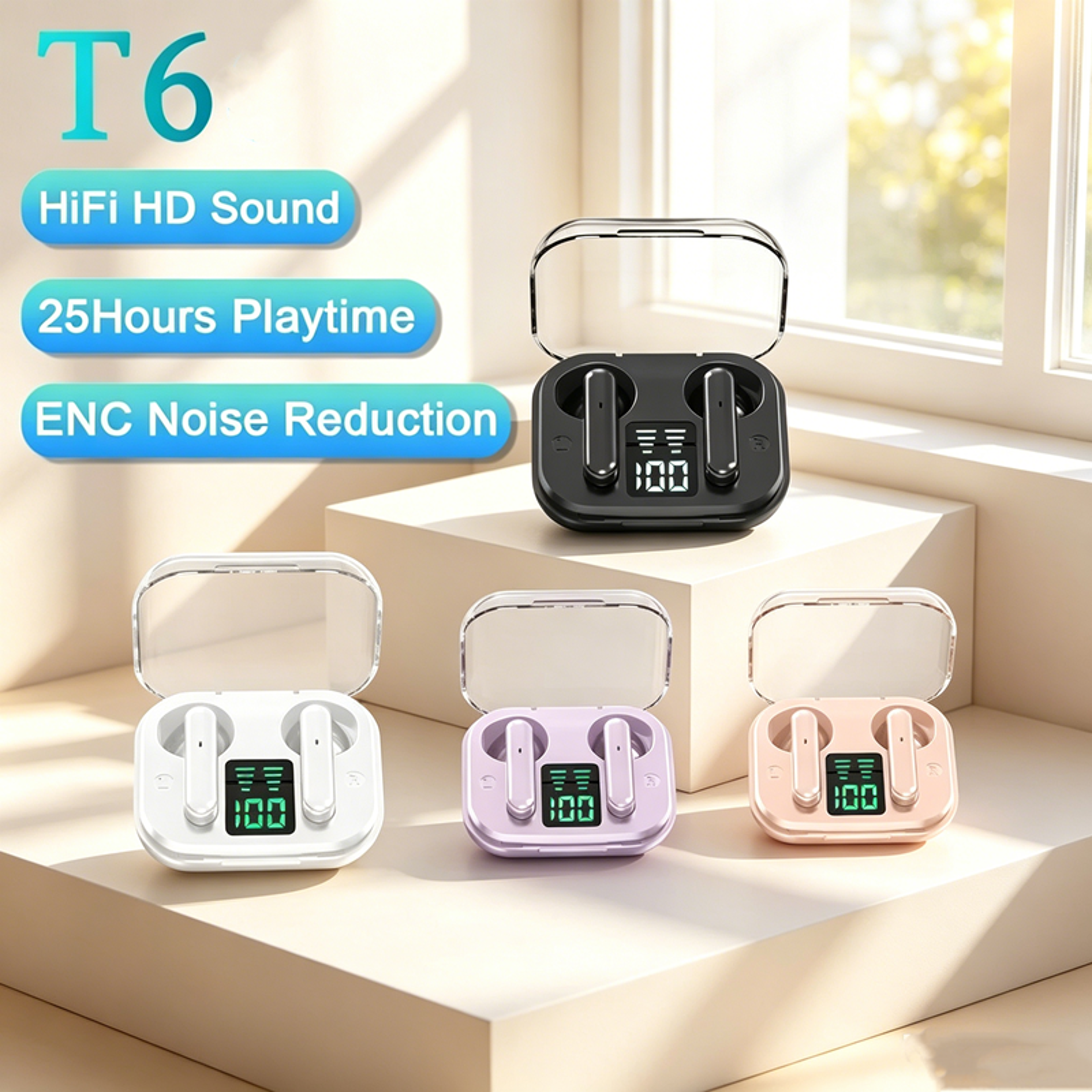 transparent tws wireless earbuds with enc noise reduction and led display