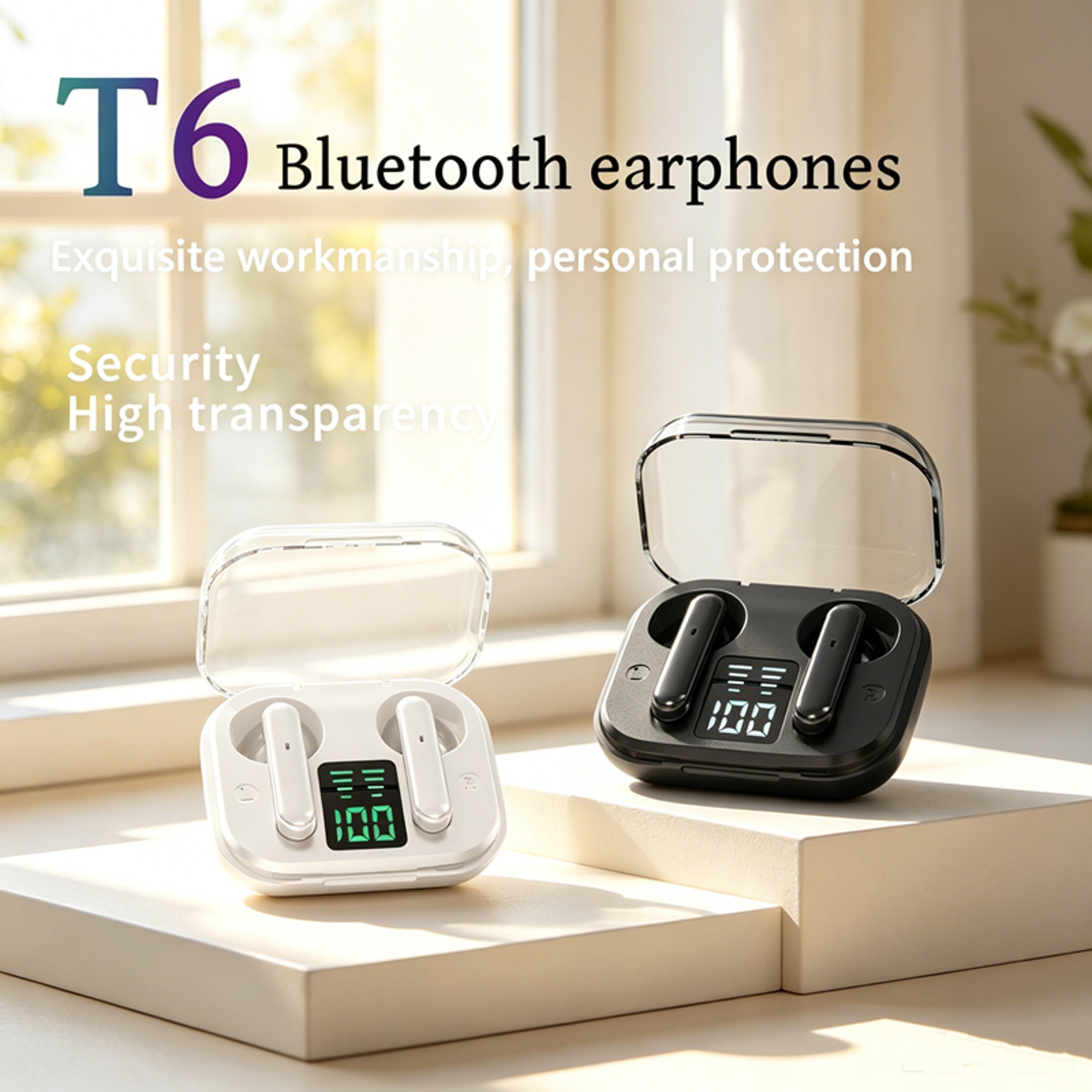 transparent enc wireless earbuds with led power display