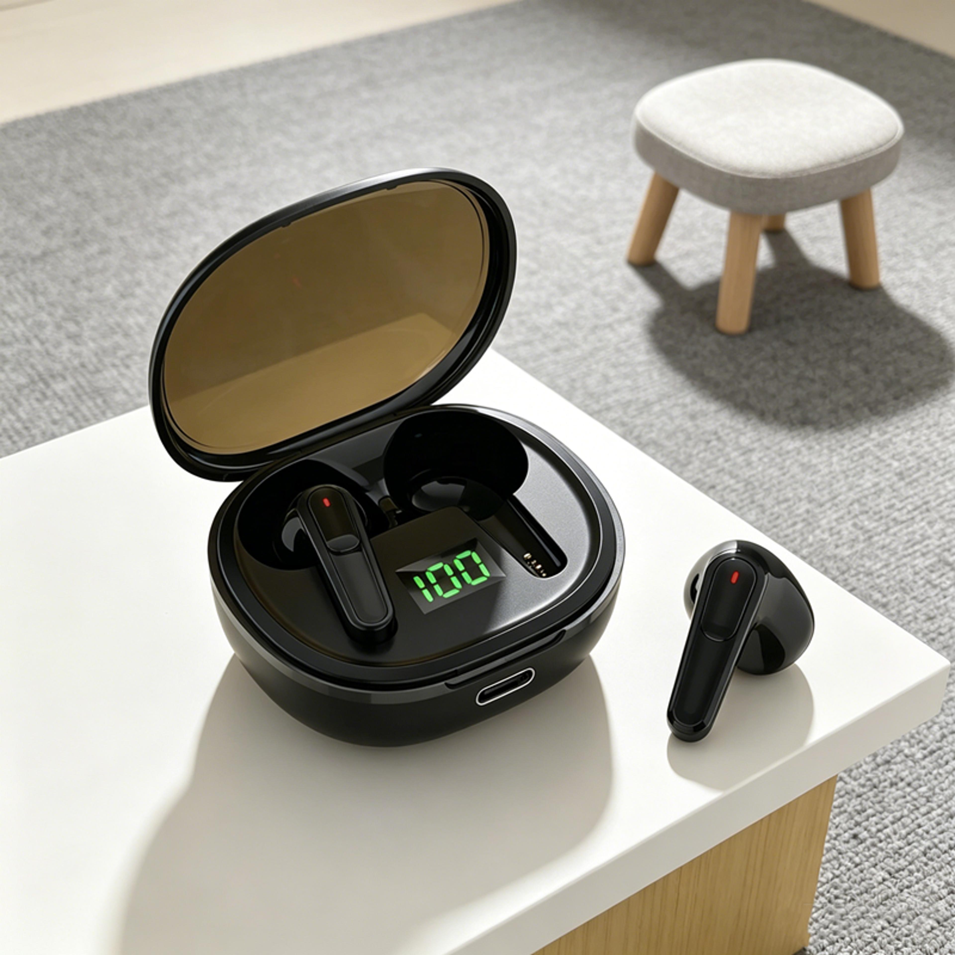 bluetooth tws wireless earbuds with led display and gaming mic