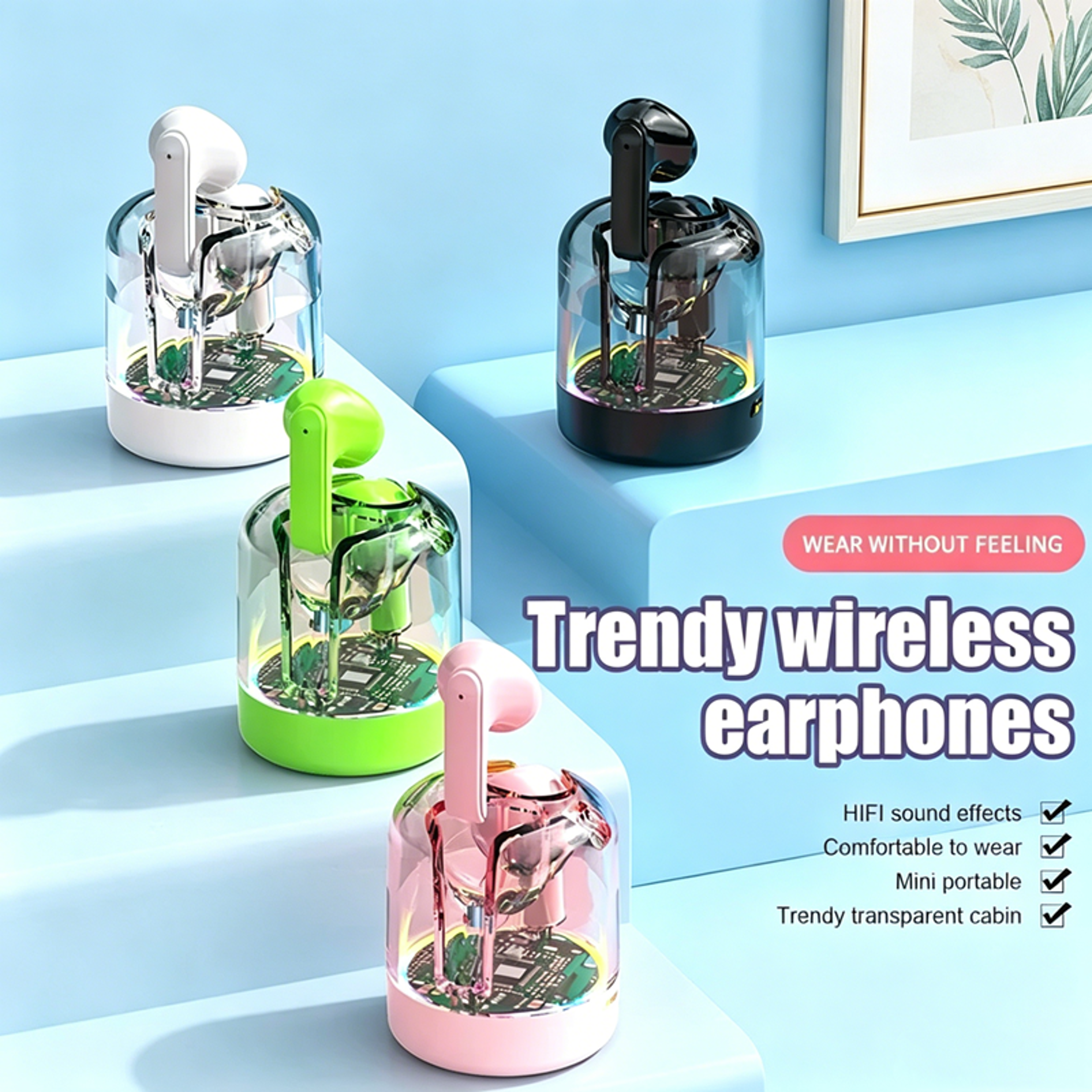 wireless bluetooth earbuds with bluetooth waterproof noise cancelling bass sound