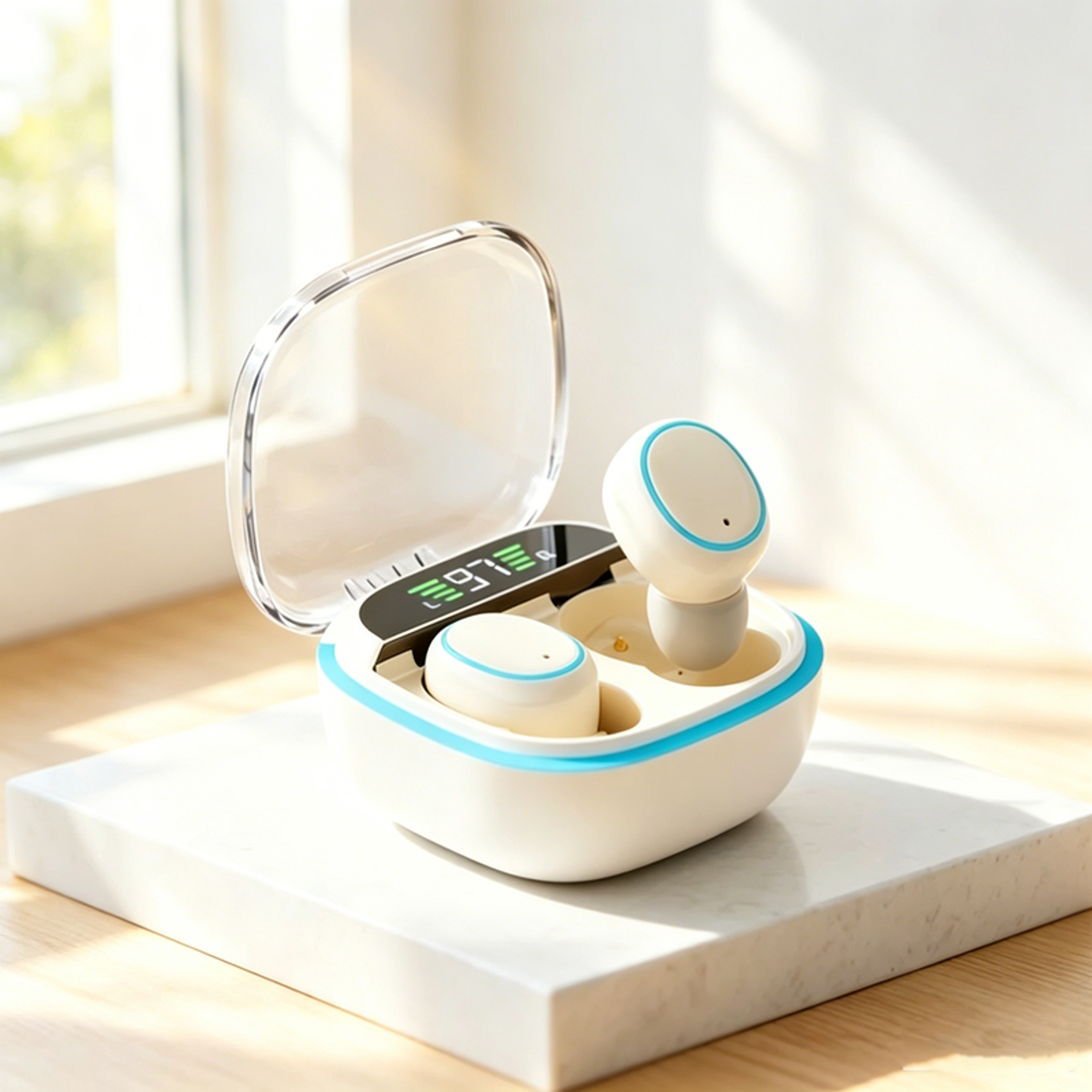 bluetooth wireless earbuds with led power display