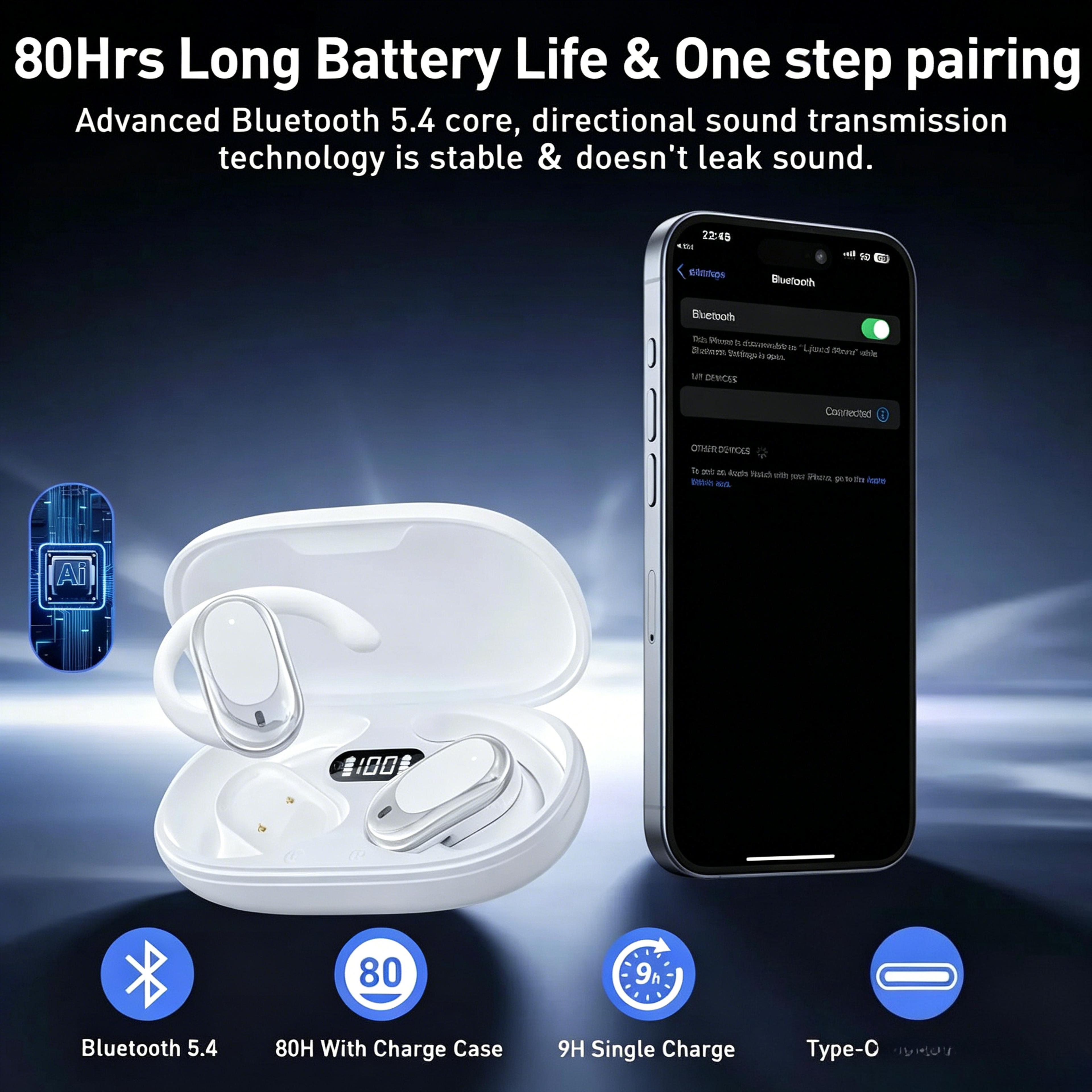 bluetooth ear hook wireless earphones with mic