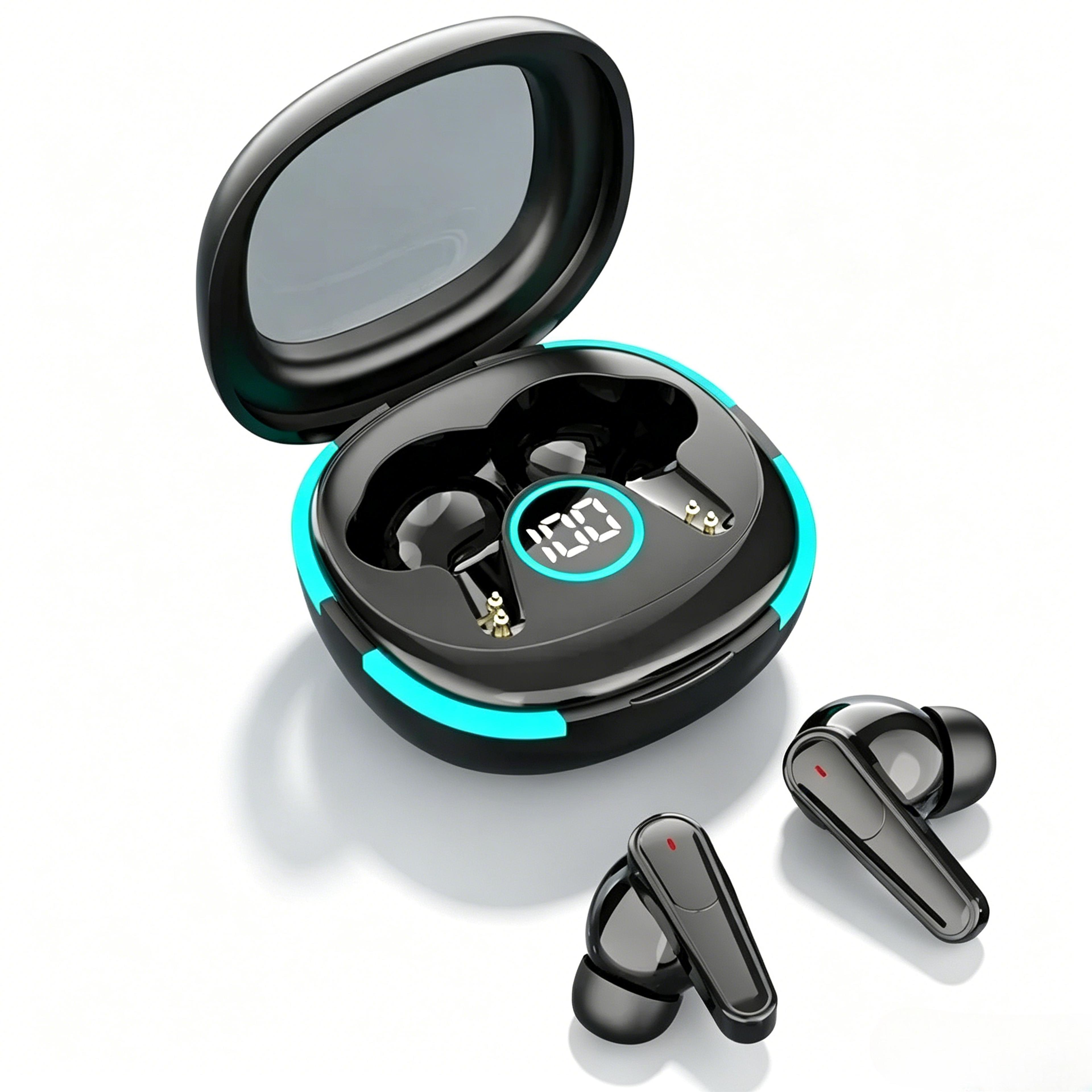 true wireless bluetooth earbuds led display touch control in ear headphones with mic