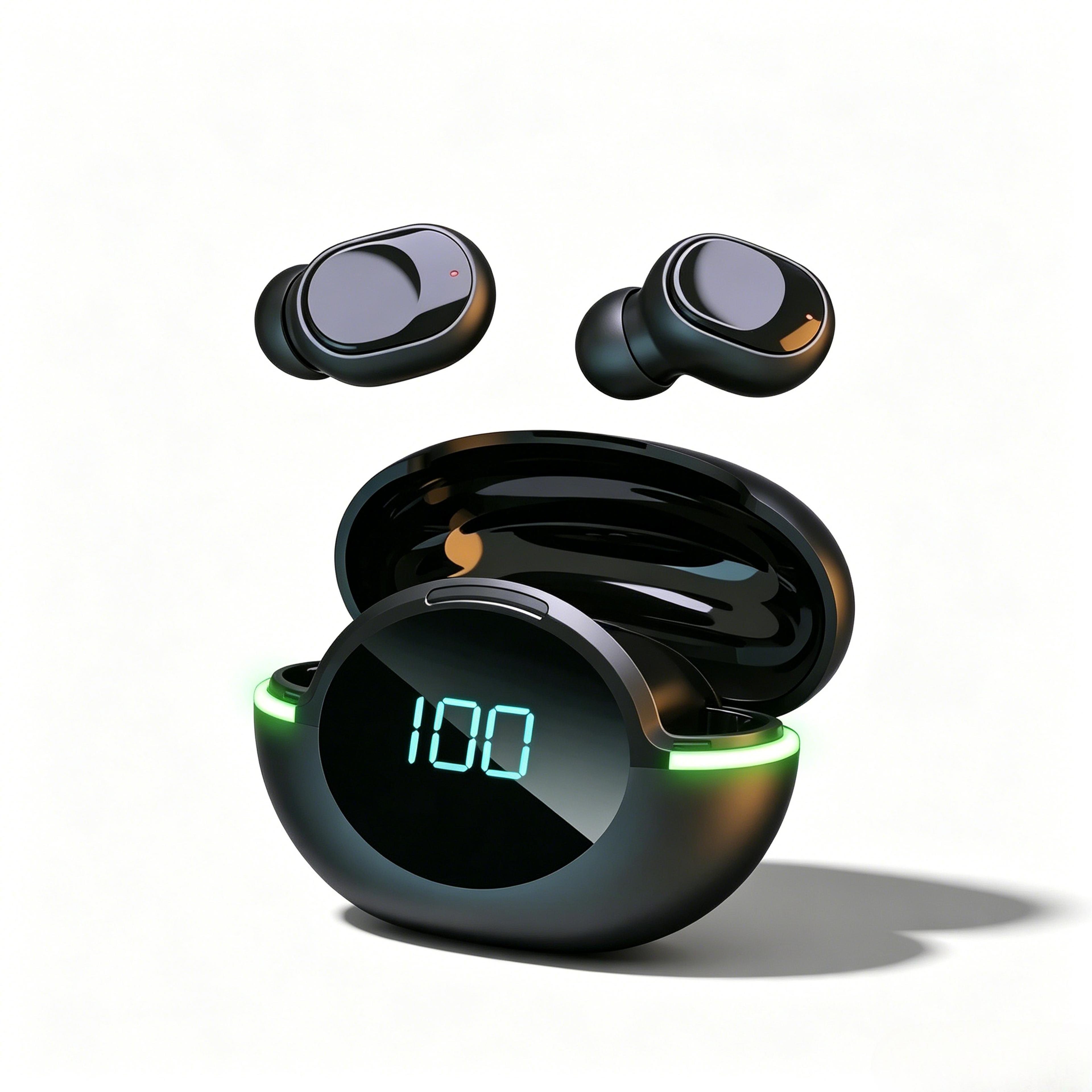 tws wireless bluetooth earbuds with noise cancelling waterproof digital display for sports & gaming