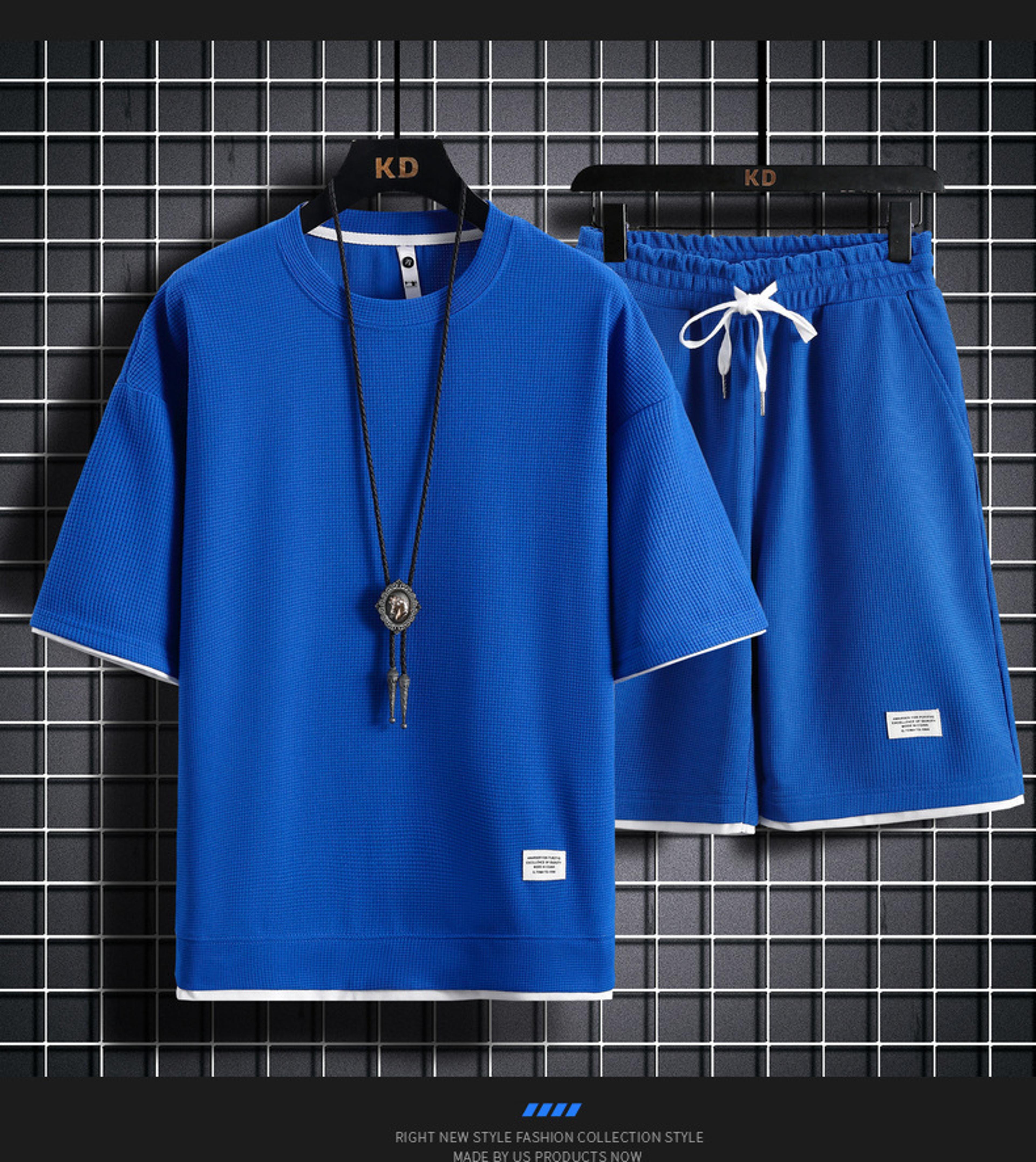 mens waffle set summer t shirt and shorts casual tracksuit