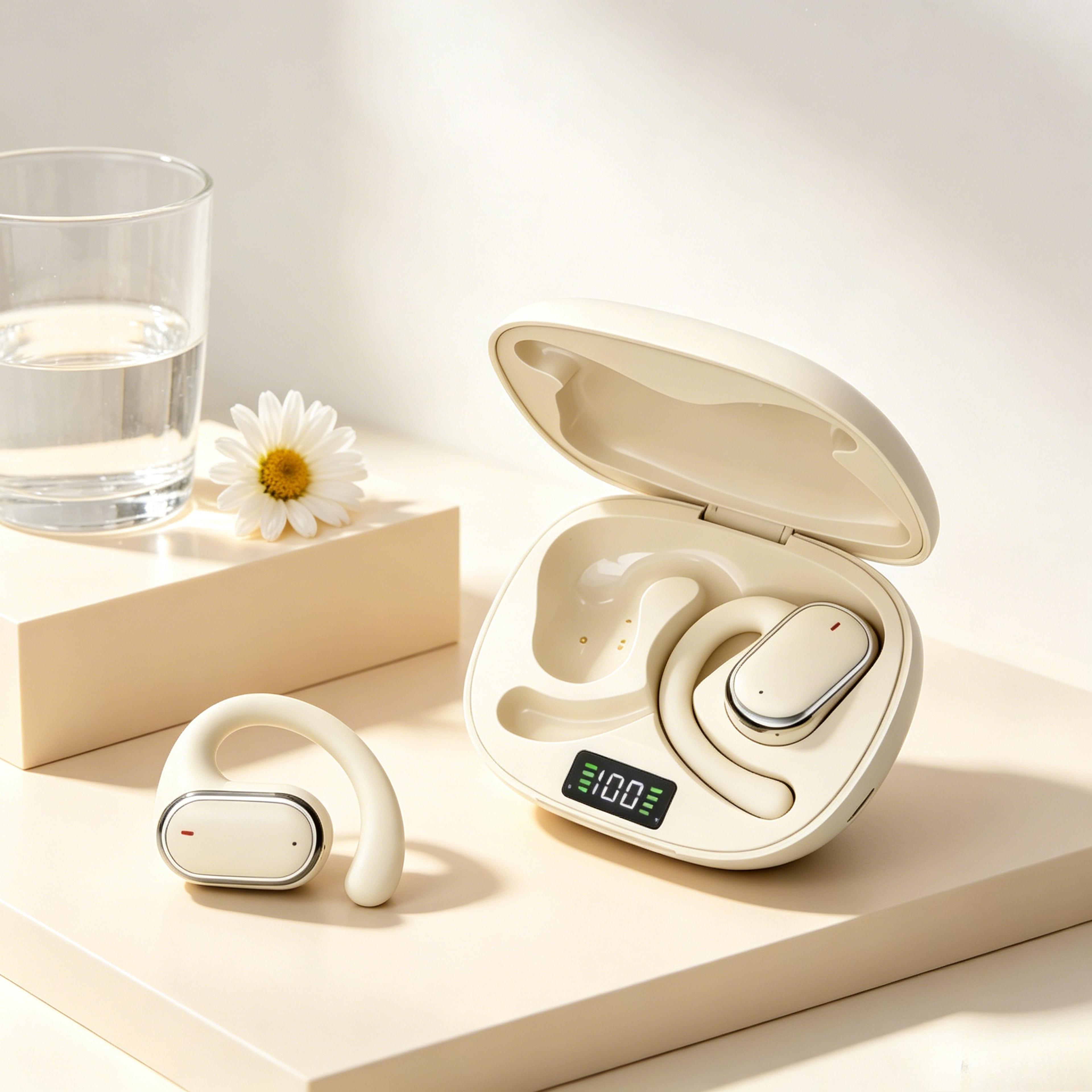 wireless ear hanging headset with noise reduction for sports and work