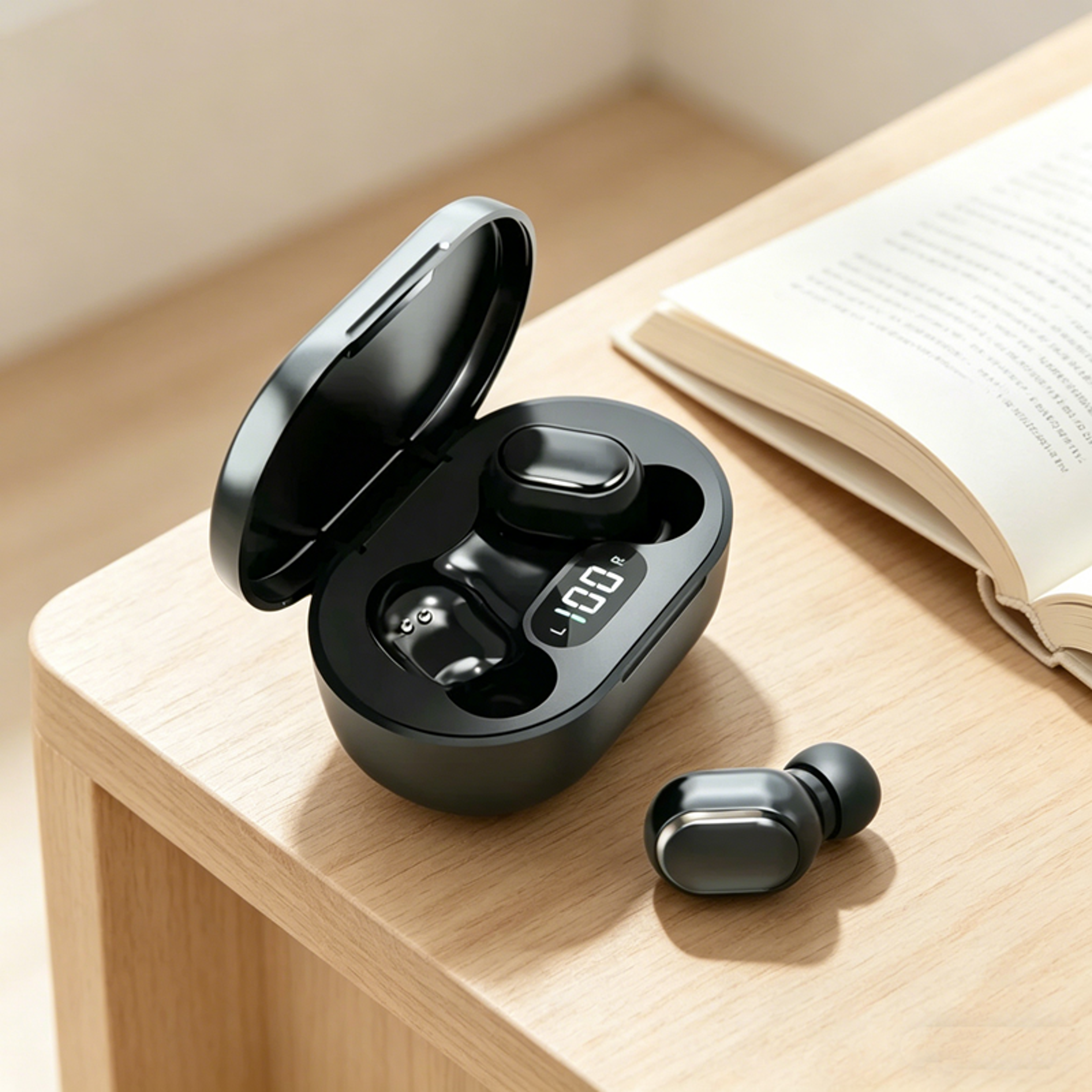 wireless bluetooth earbuds with led display case and mic