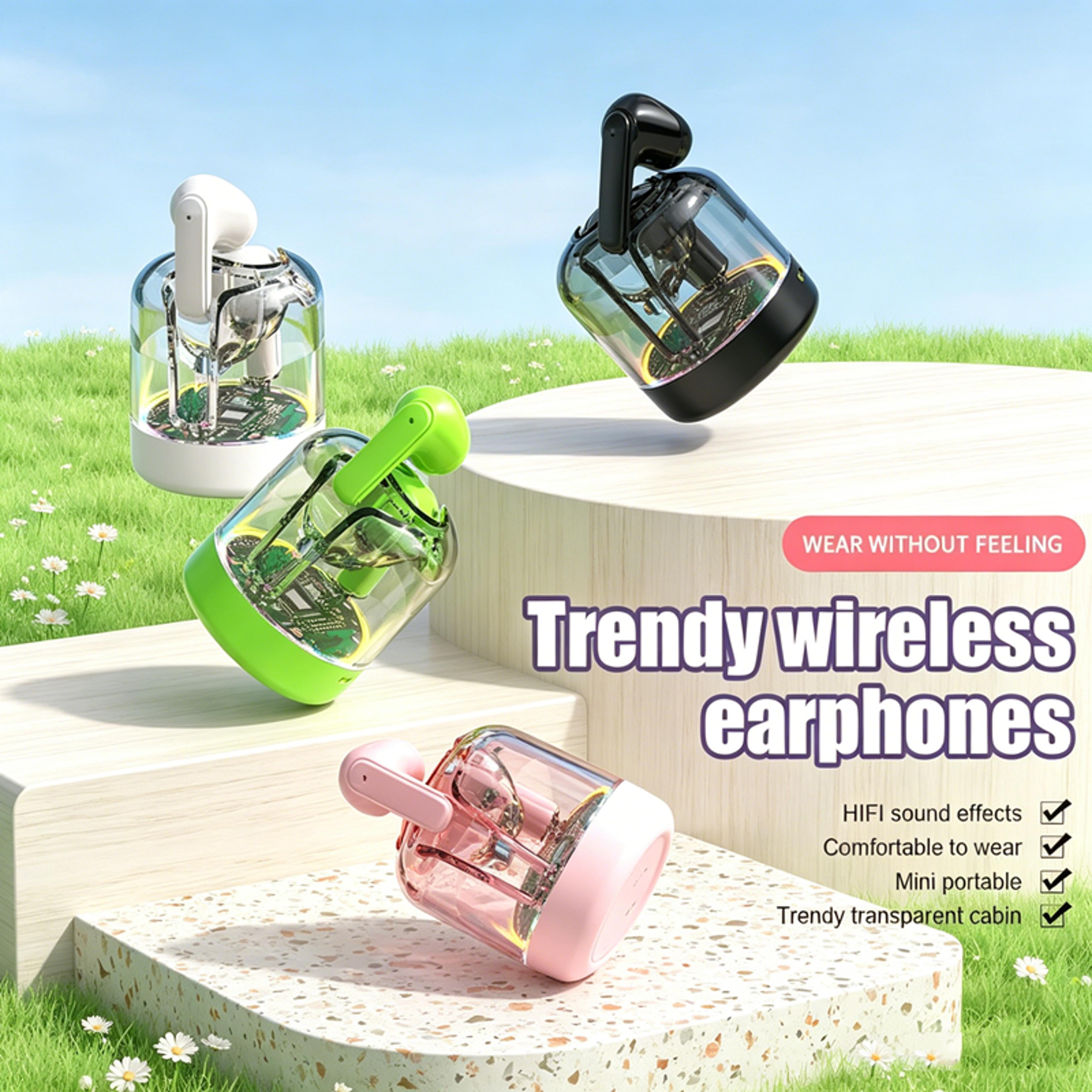 bluetooth wireless earbuds with hifi stereo sound and light effect case
