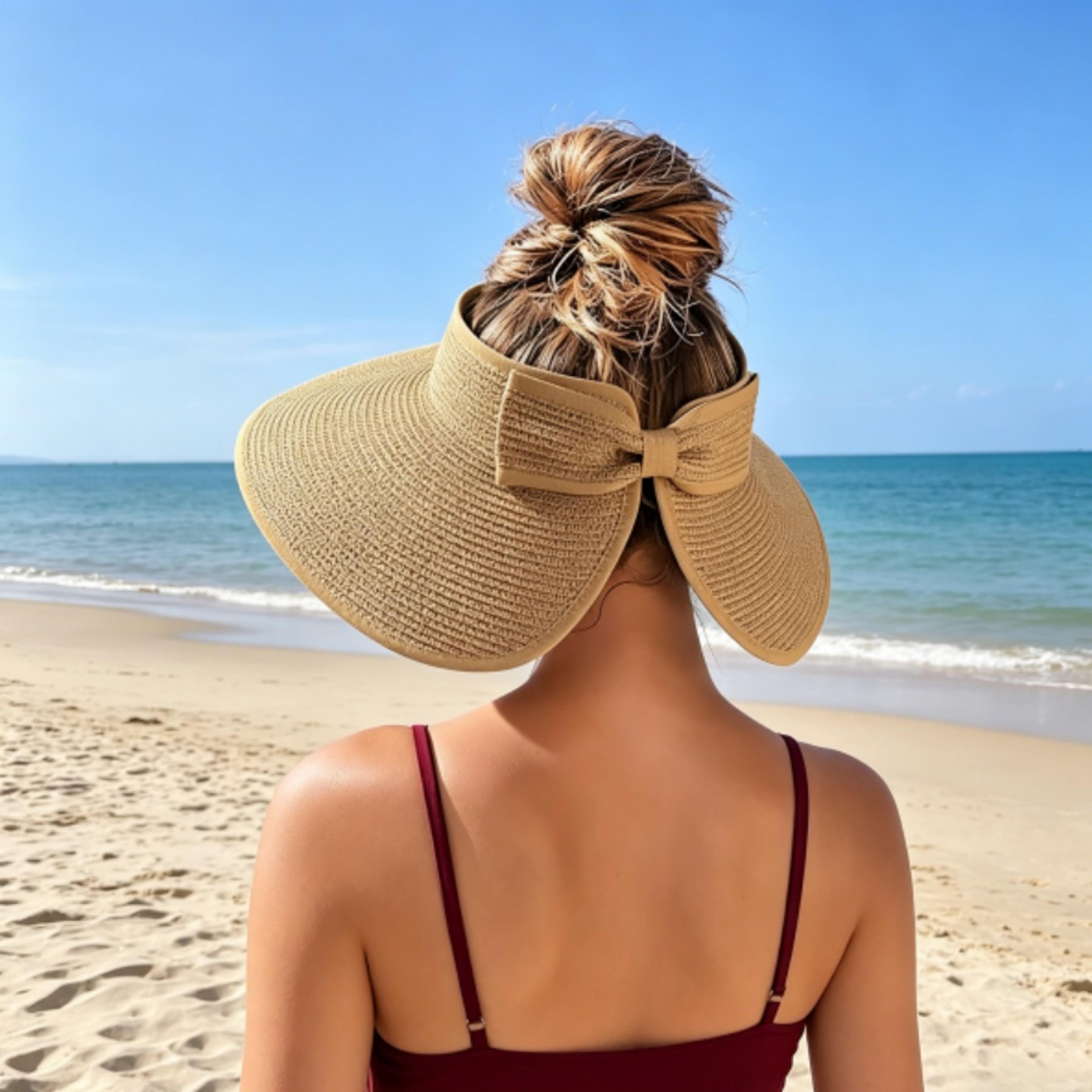 upf beach sun visor hat for women packable wide brim ponytail hat