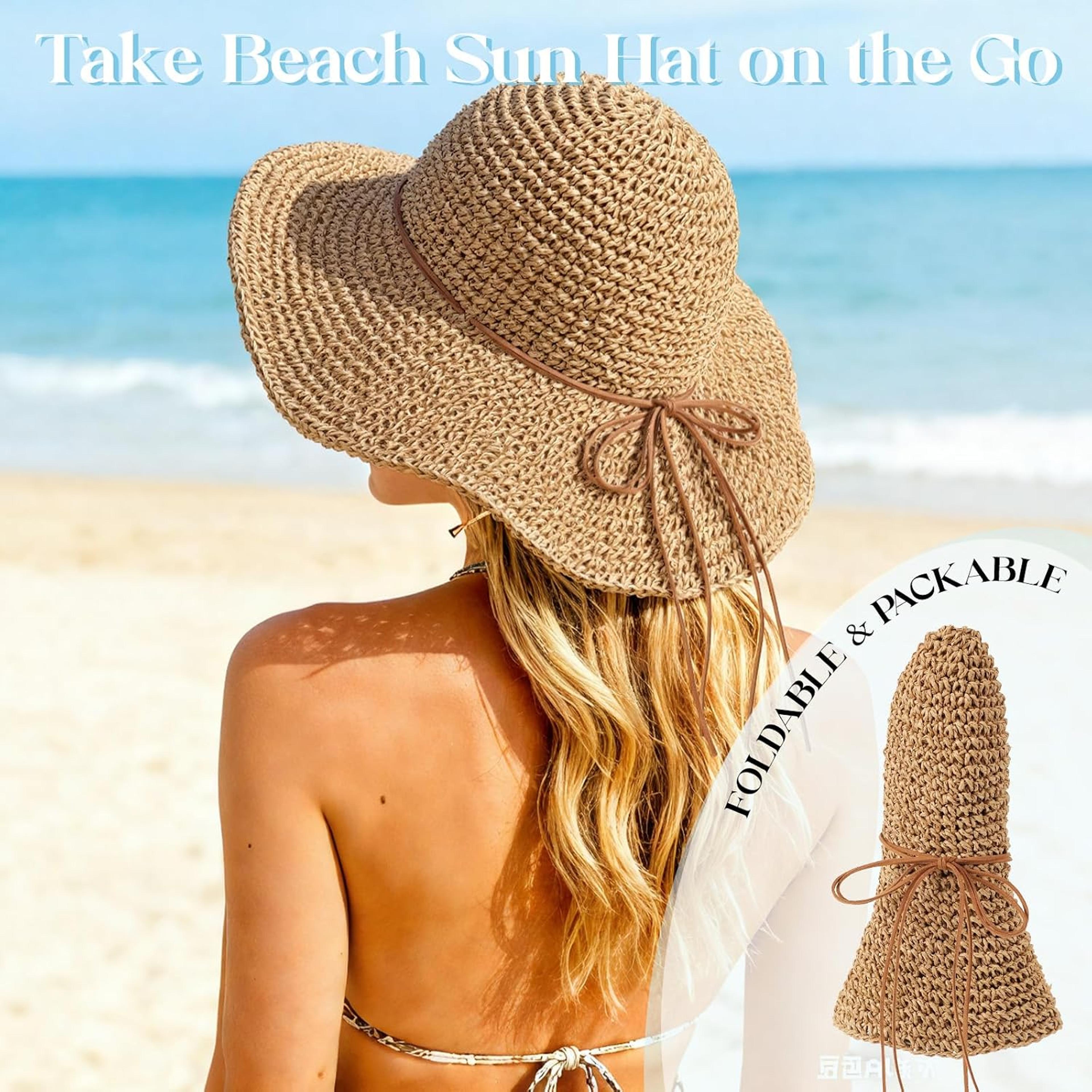 women straw hat wide brim sun hat foldable packable beach cap