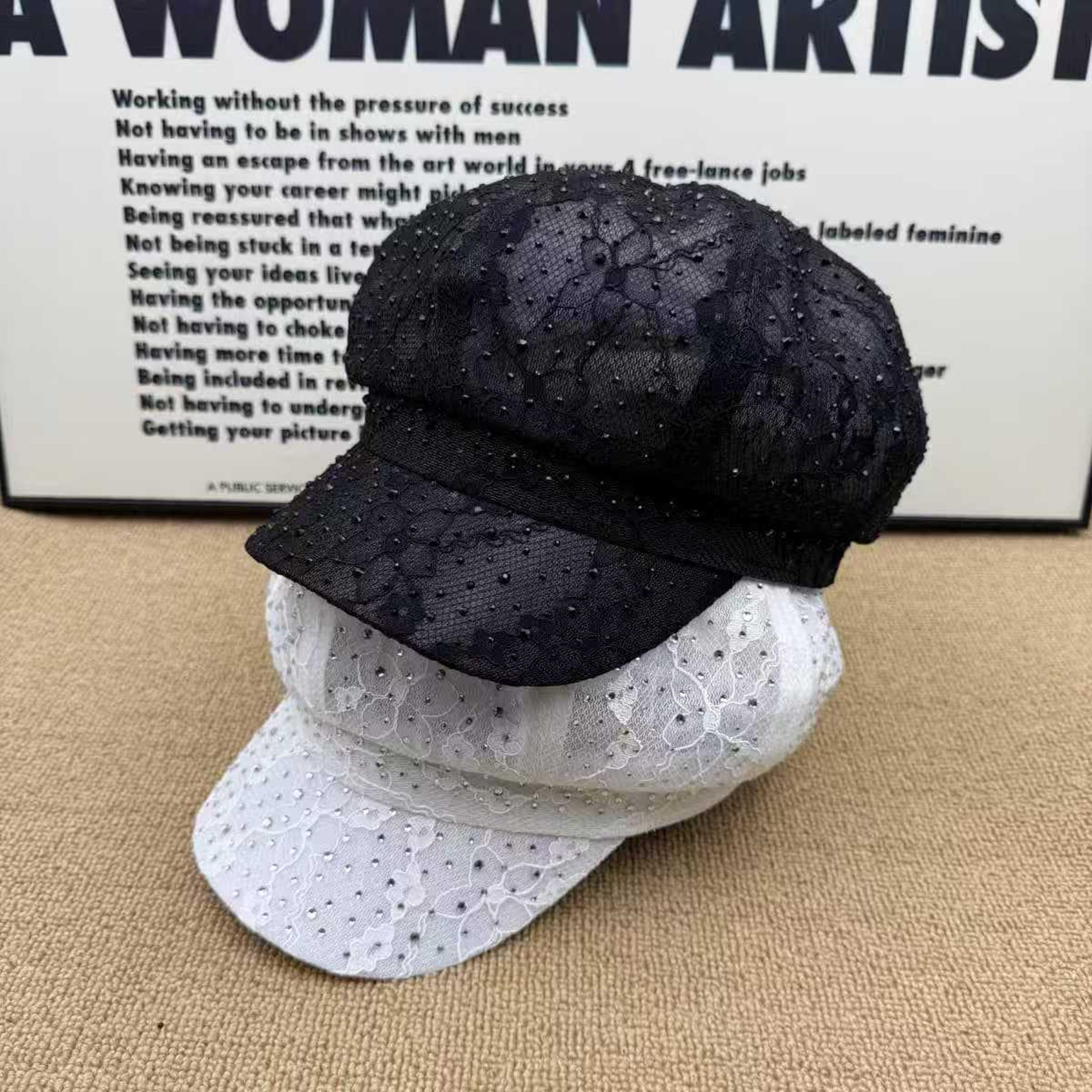 rhinestone lace beret hat for women breathable octagonal sun hat