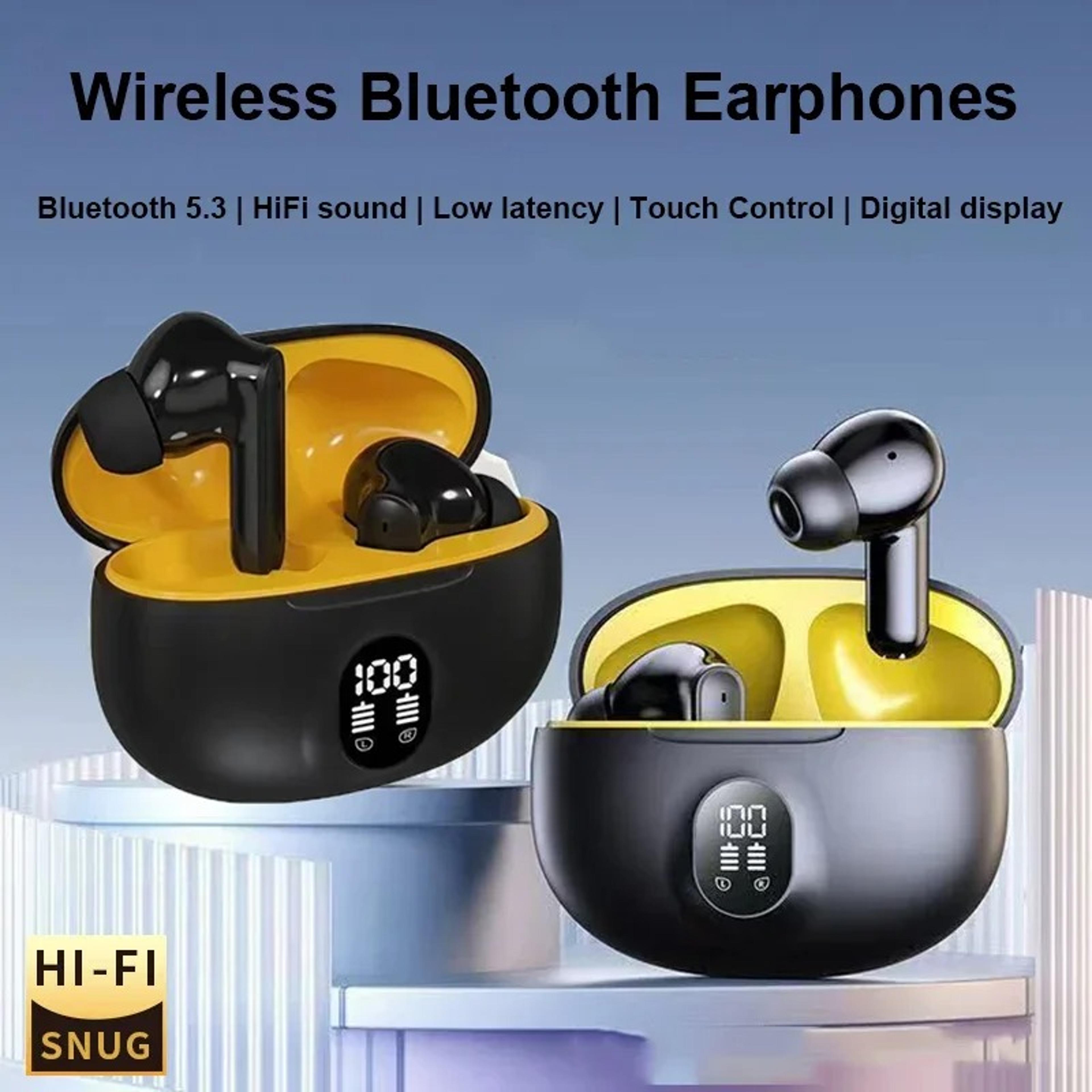 wireless earbuds with led power display and stereo sound charging case