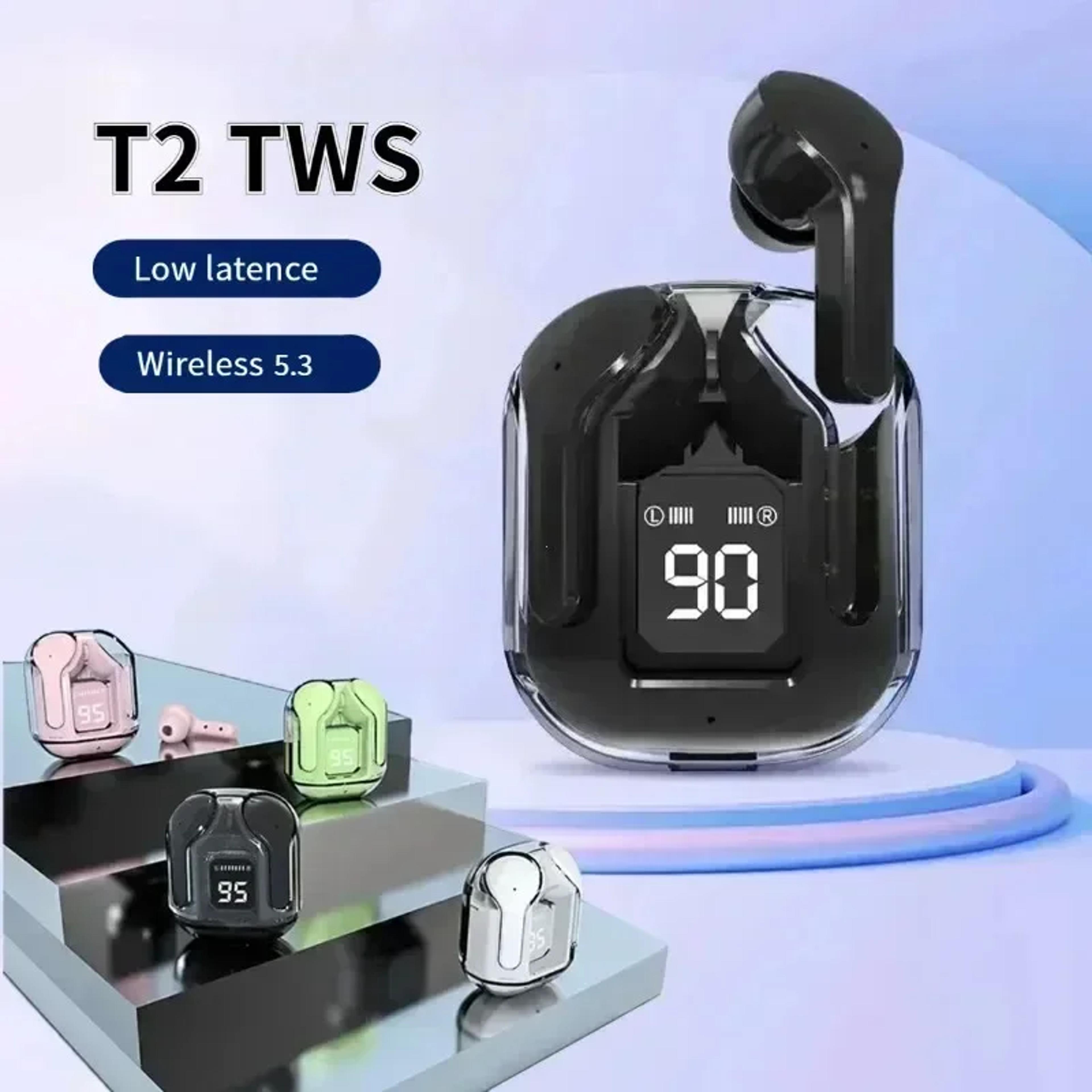 transparent wireless bluetooth earbuds with enc noise cancelling and digital power display