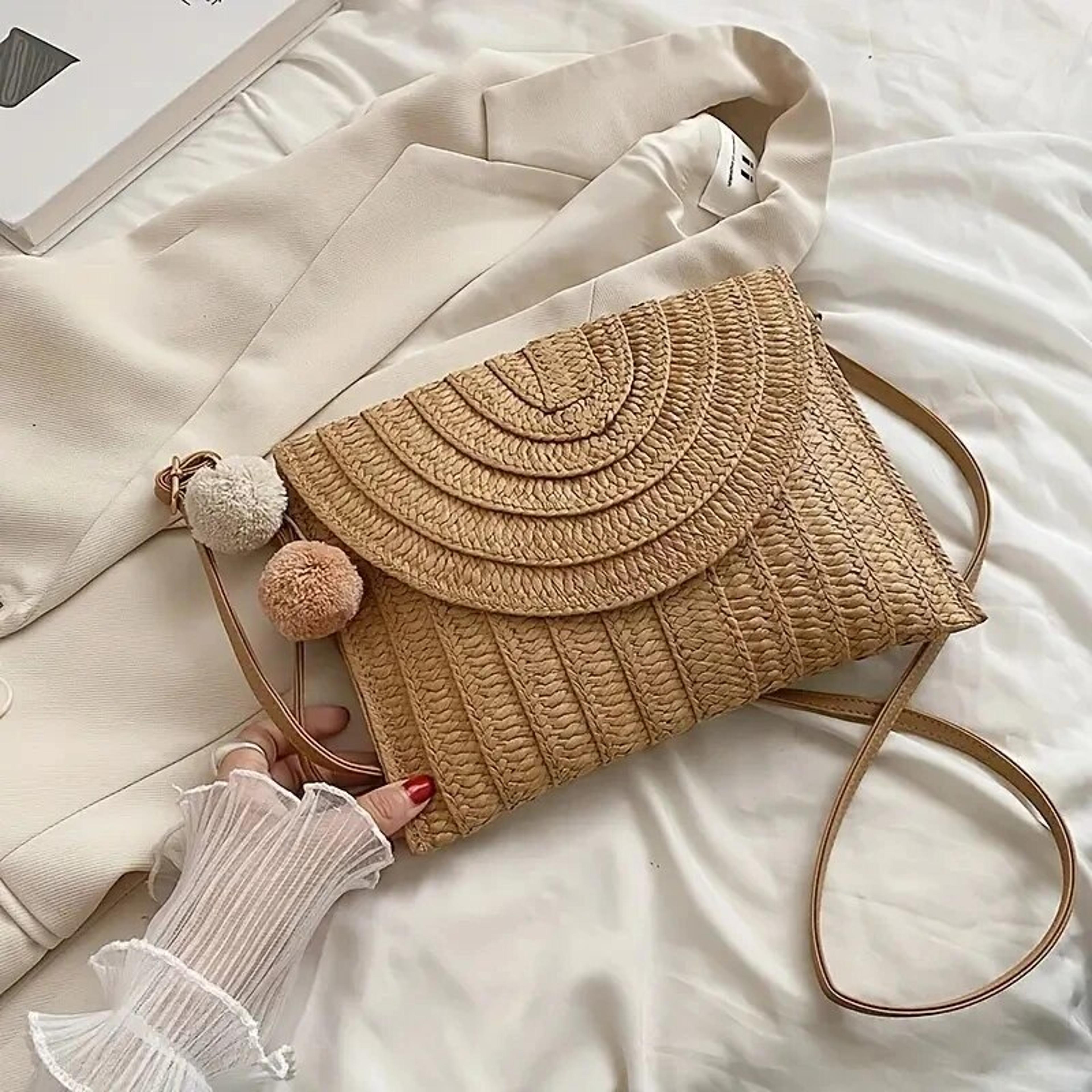 handmade straw crossbody bag for women woven beach clutch summer shoulder purse
