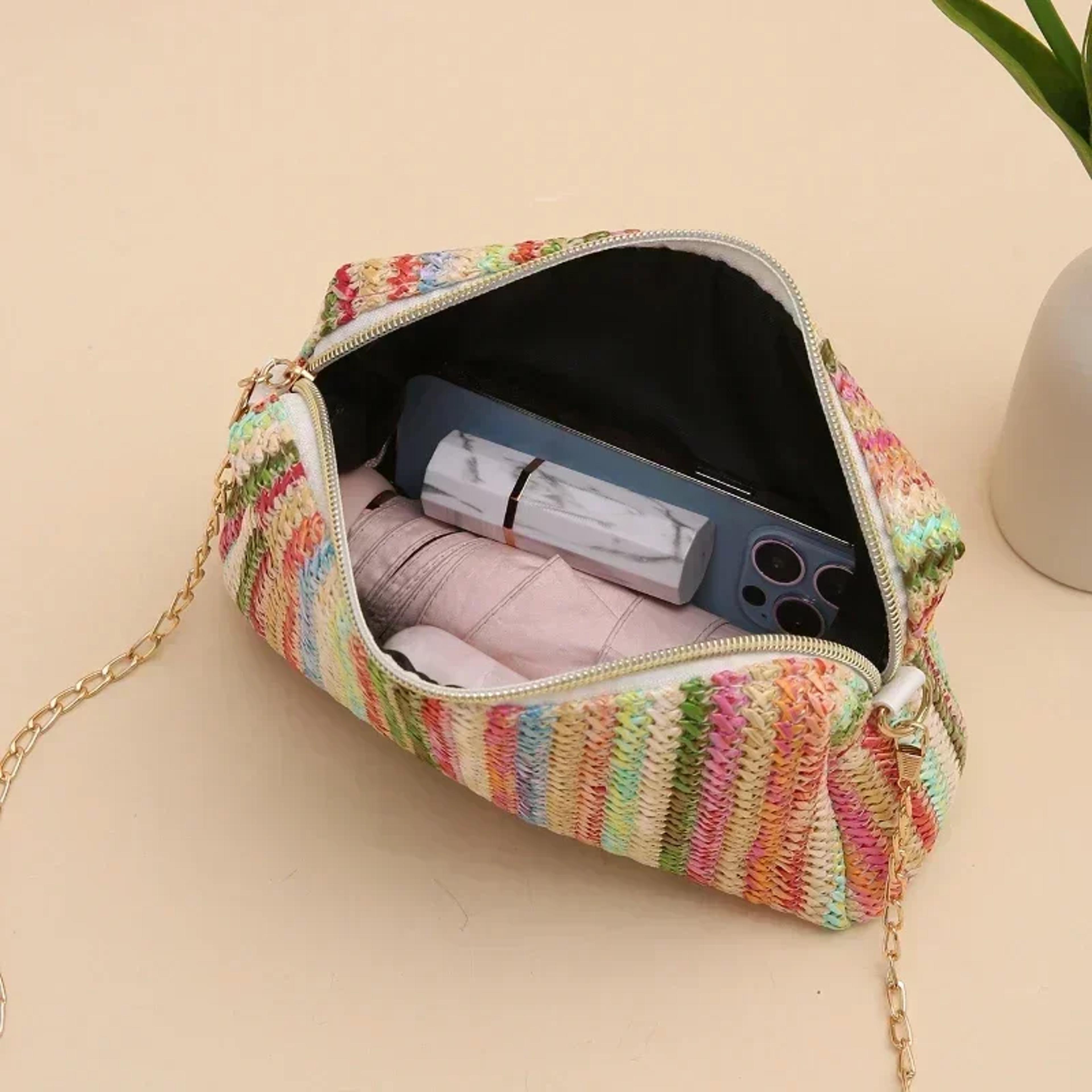 rattan crossbody bag for women straw beach summer purse