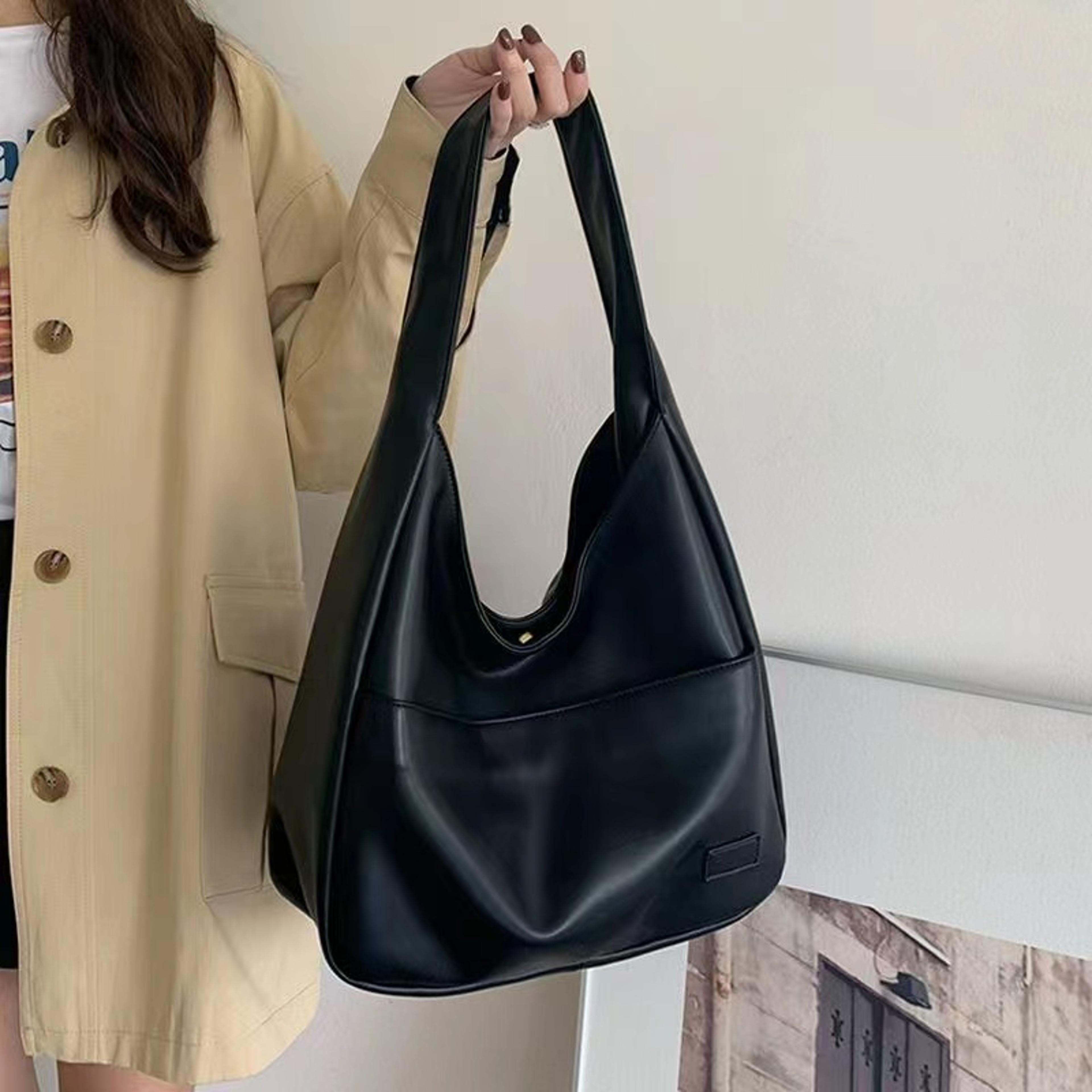 large black leather tote bag for women work shoulder bag