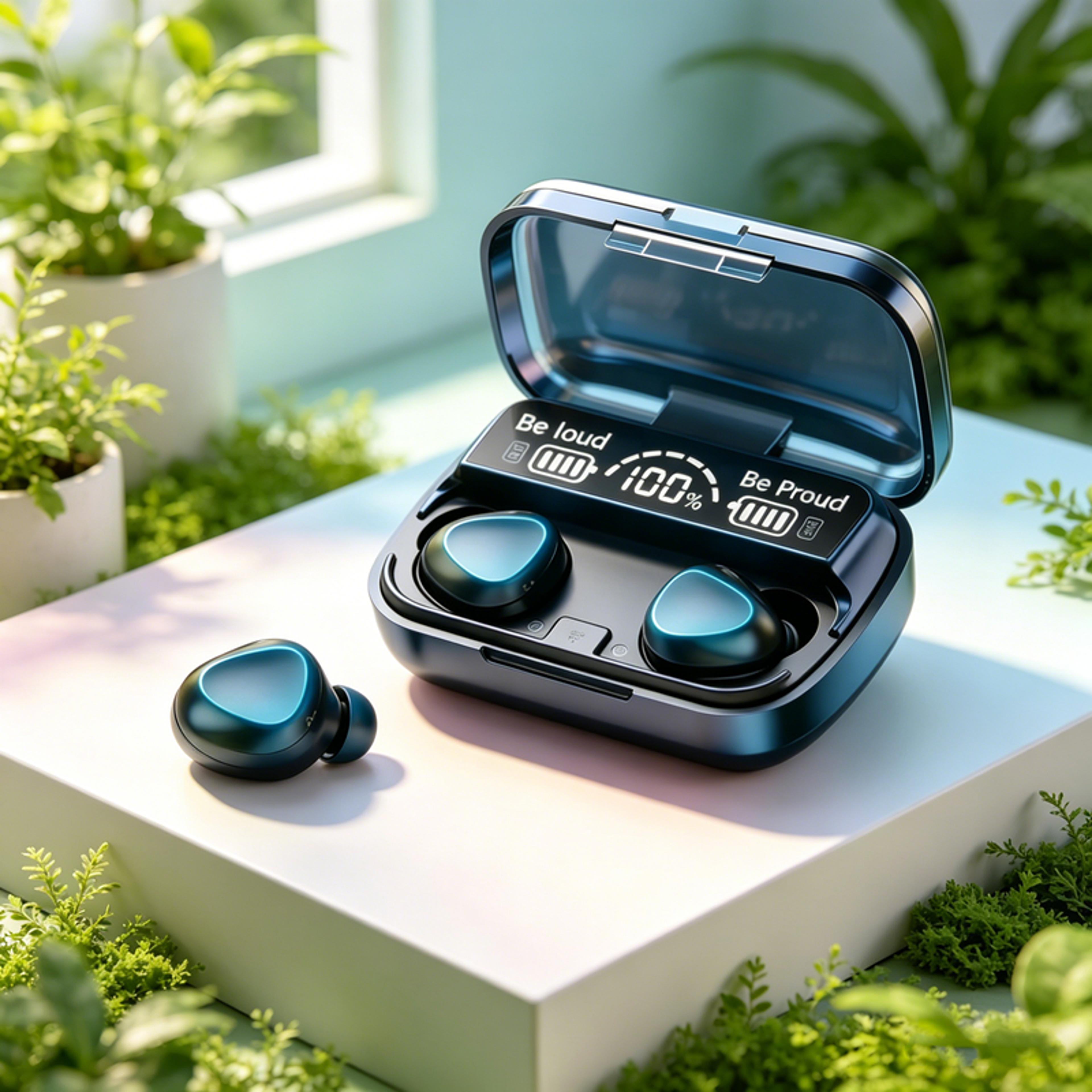 bluetooth wireless earbuds with led display waterproof hifi gaming headset