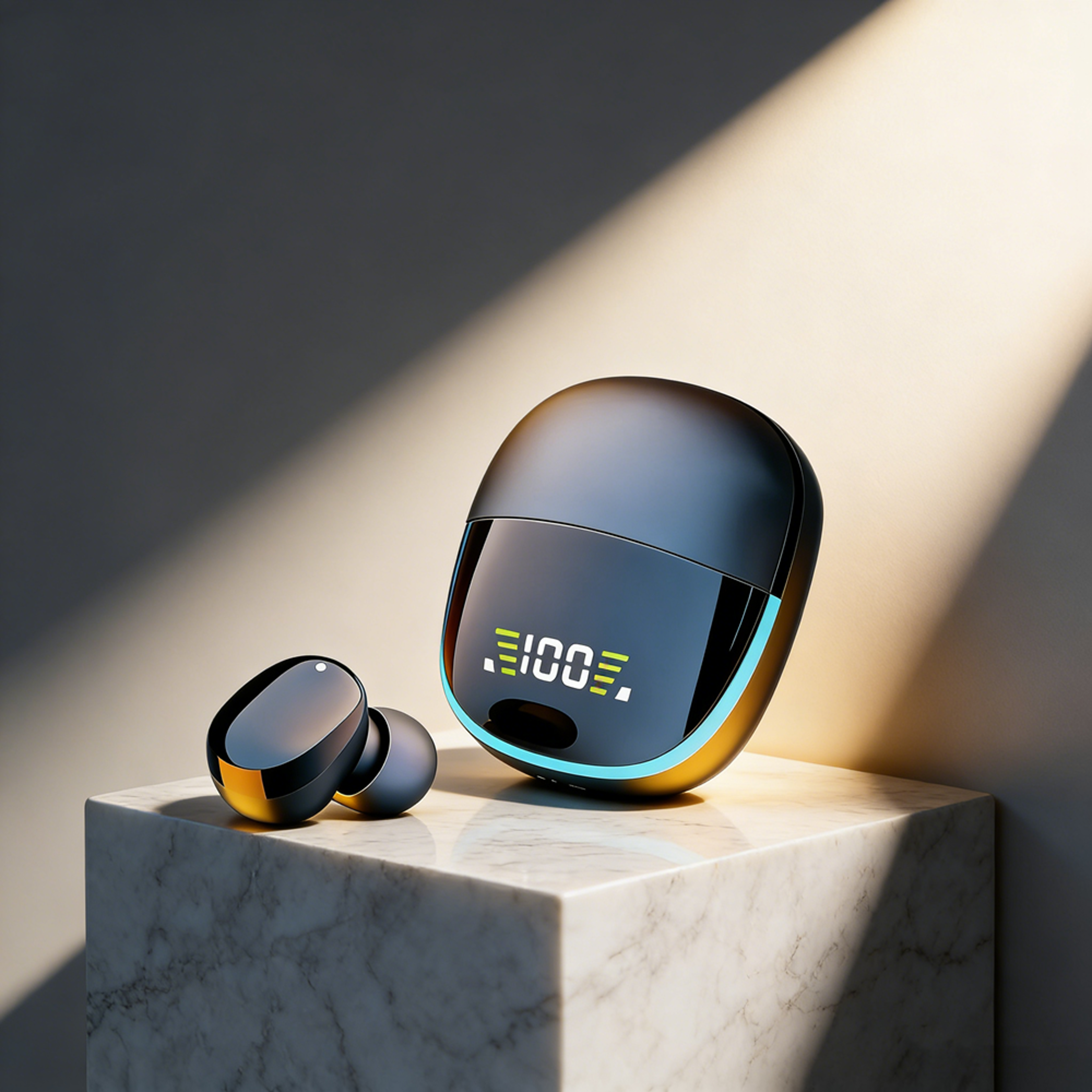 led display wireless bluetooth earbuds with mic and noise cancelling sound