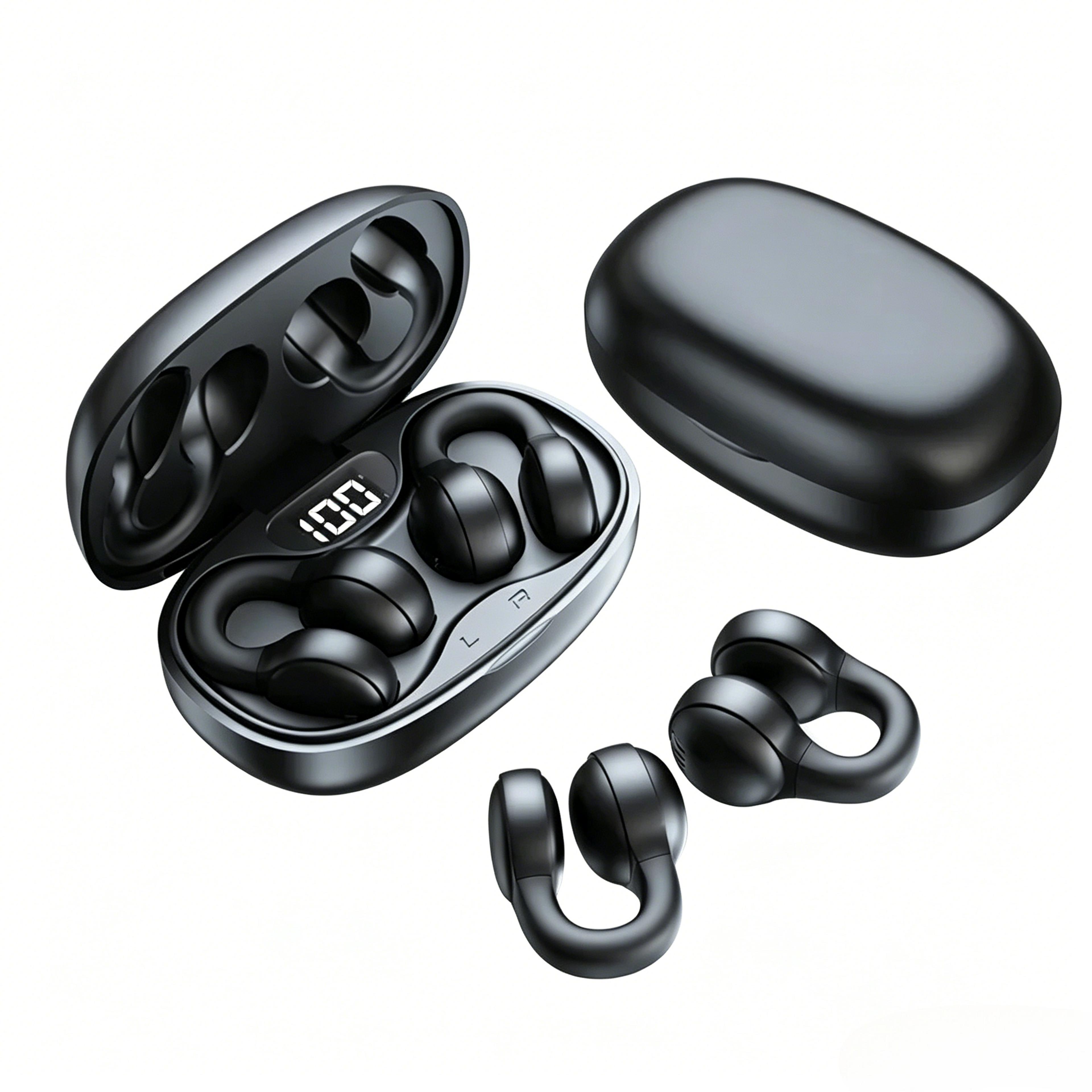 clip on earbuds with low latency gaming audio and digital battery display