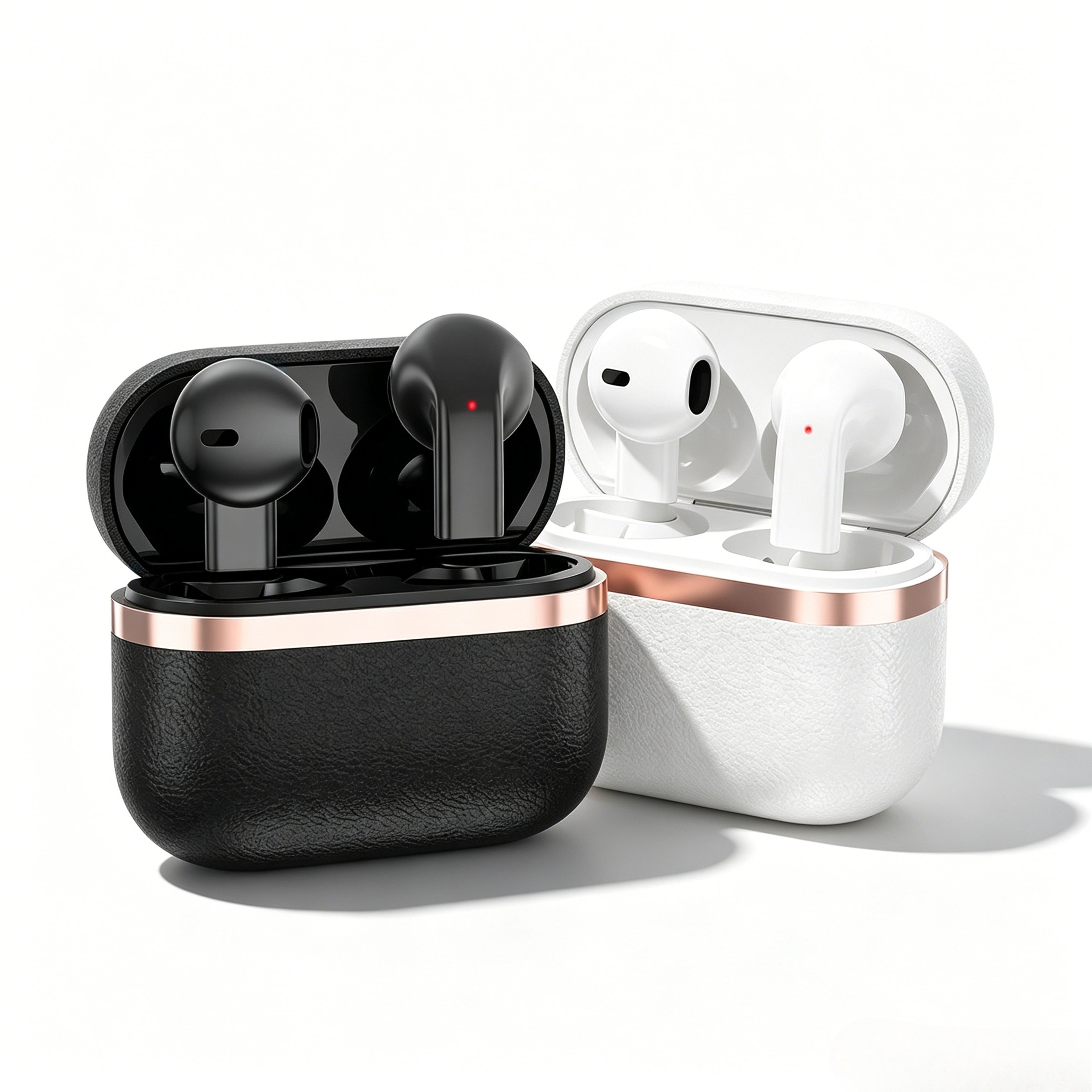 luxury leather wireless earbuds with microphone and slim portable design
