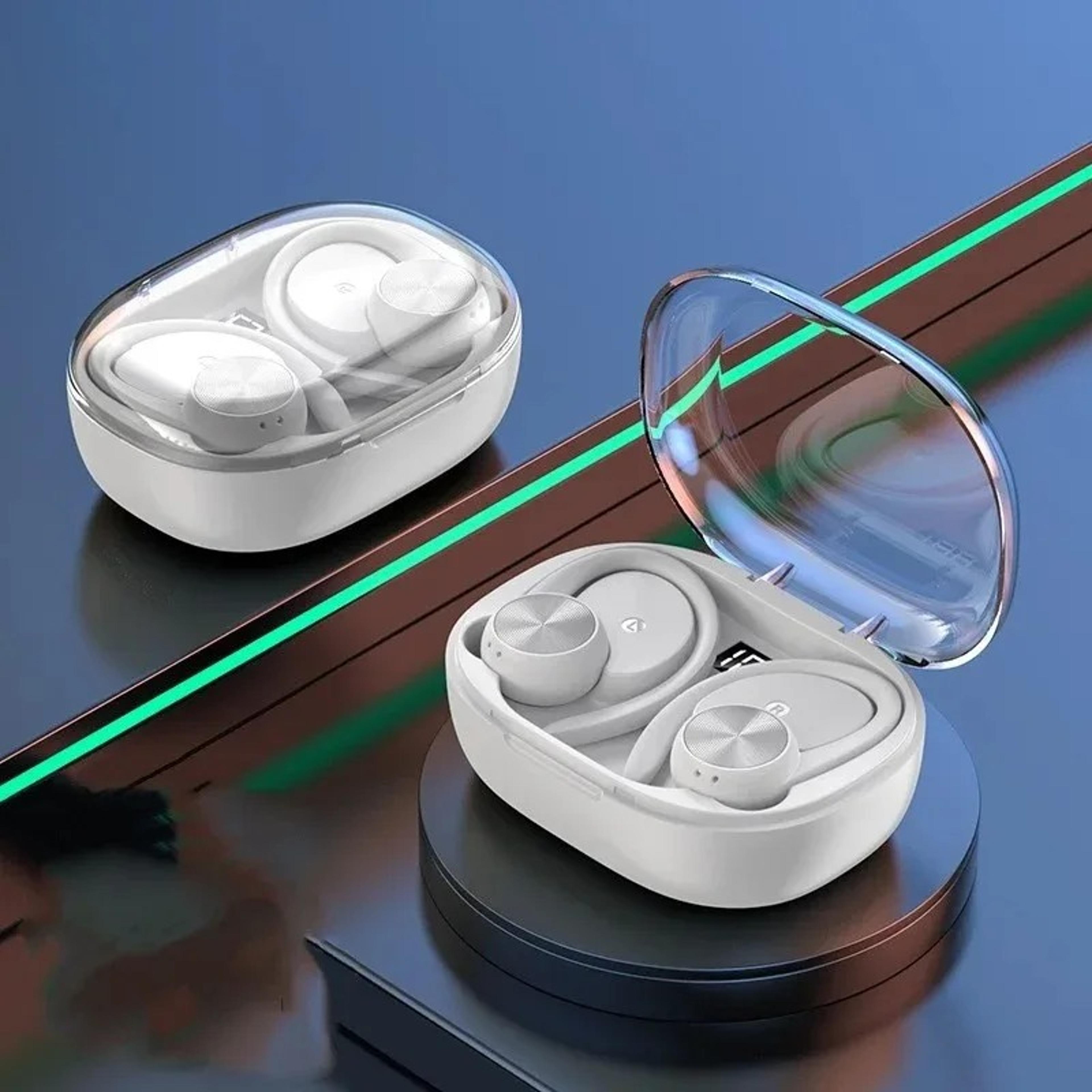 waterproof ear hook wireless earbuds with led display for sports