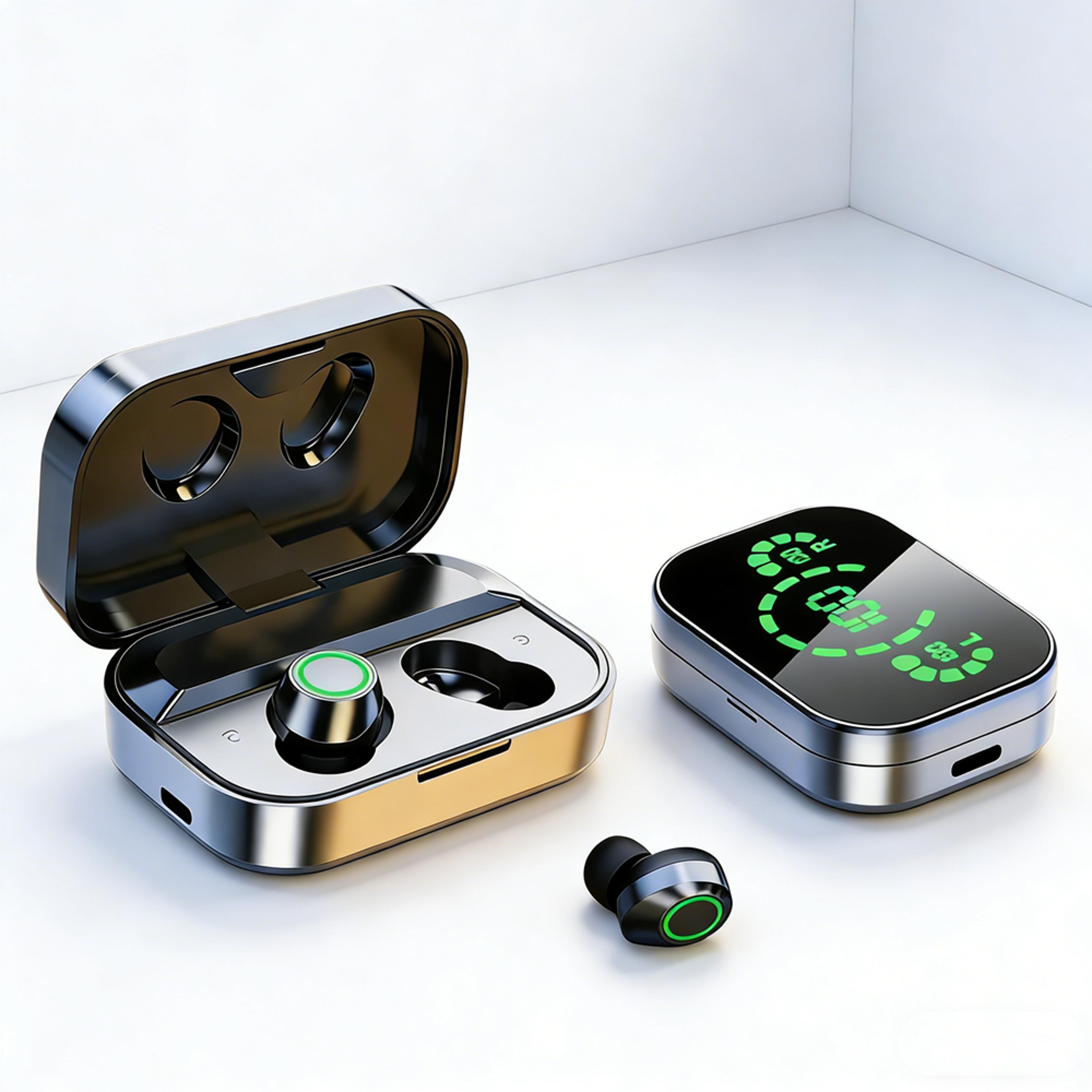 tws wireless earbuds with led charging case and built in mic