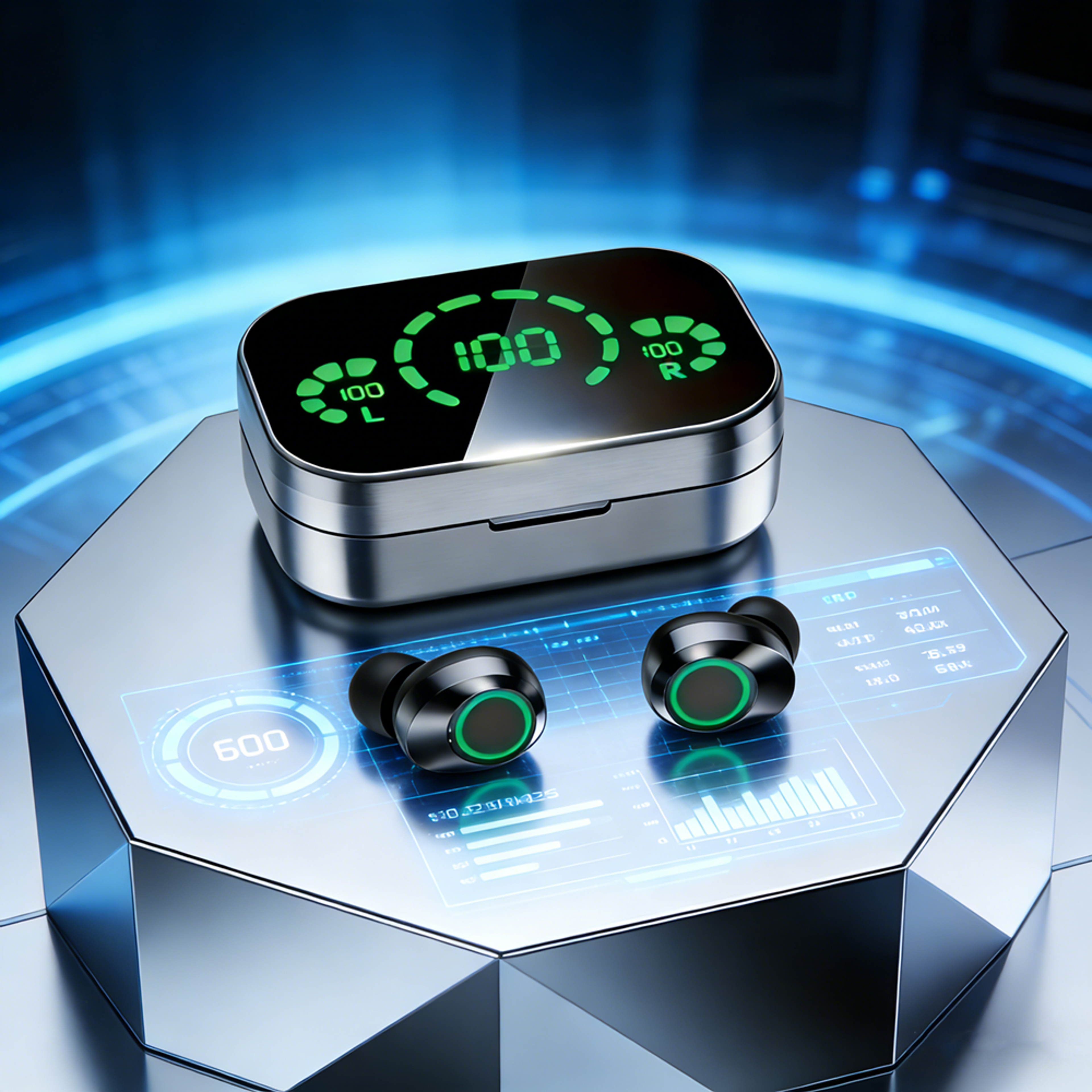 wireless bluetooth earbuds with mic led charging case