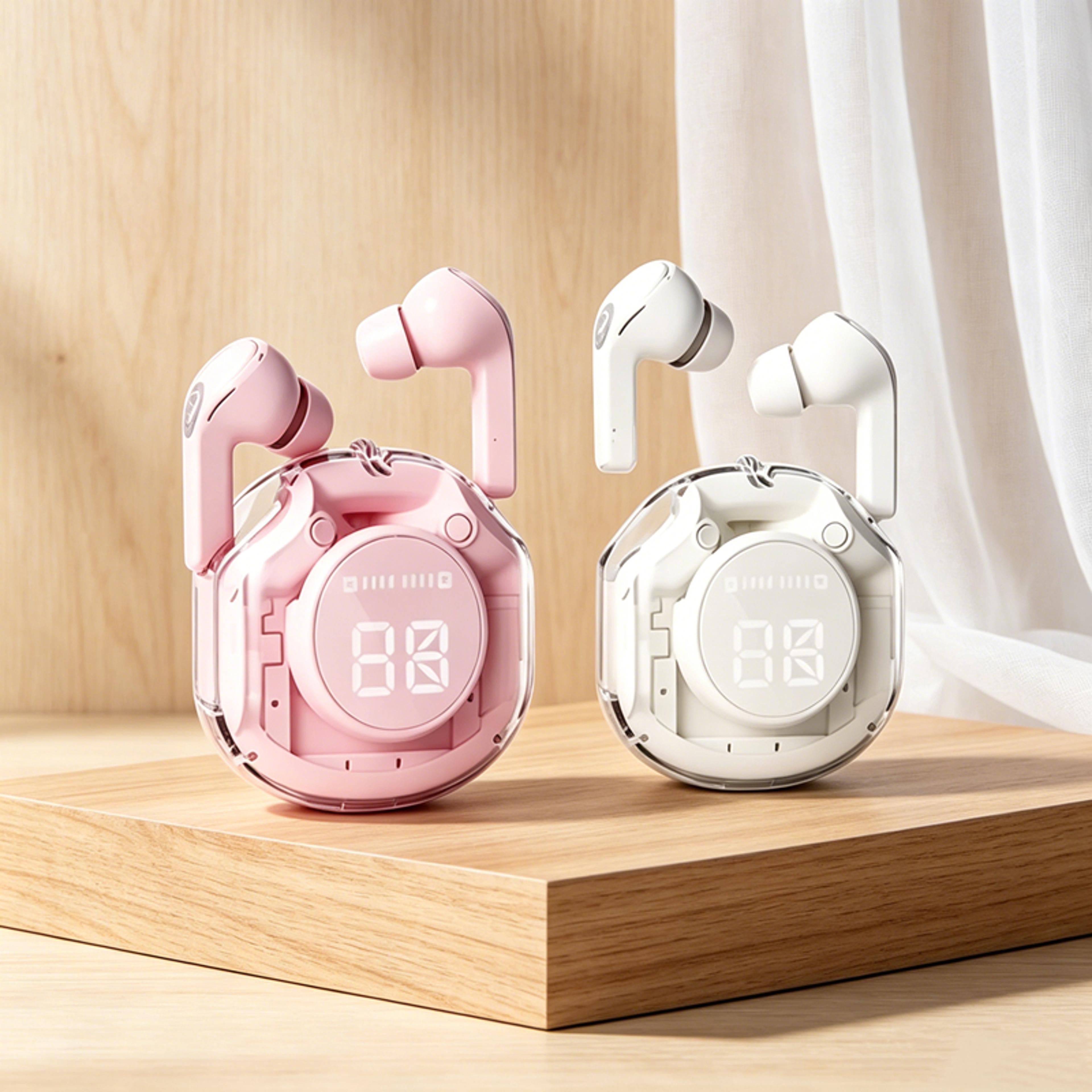 wireless bluetooth earbuds with led display charging case for music calls and sports