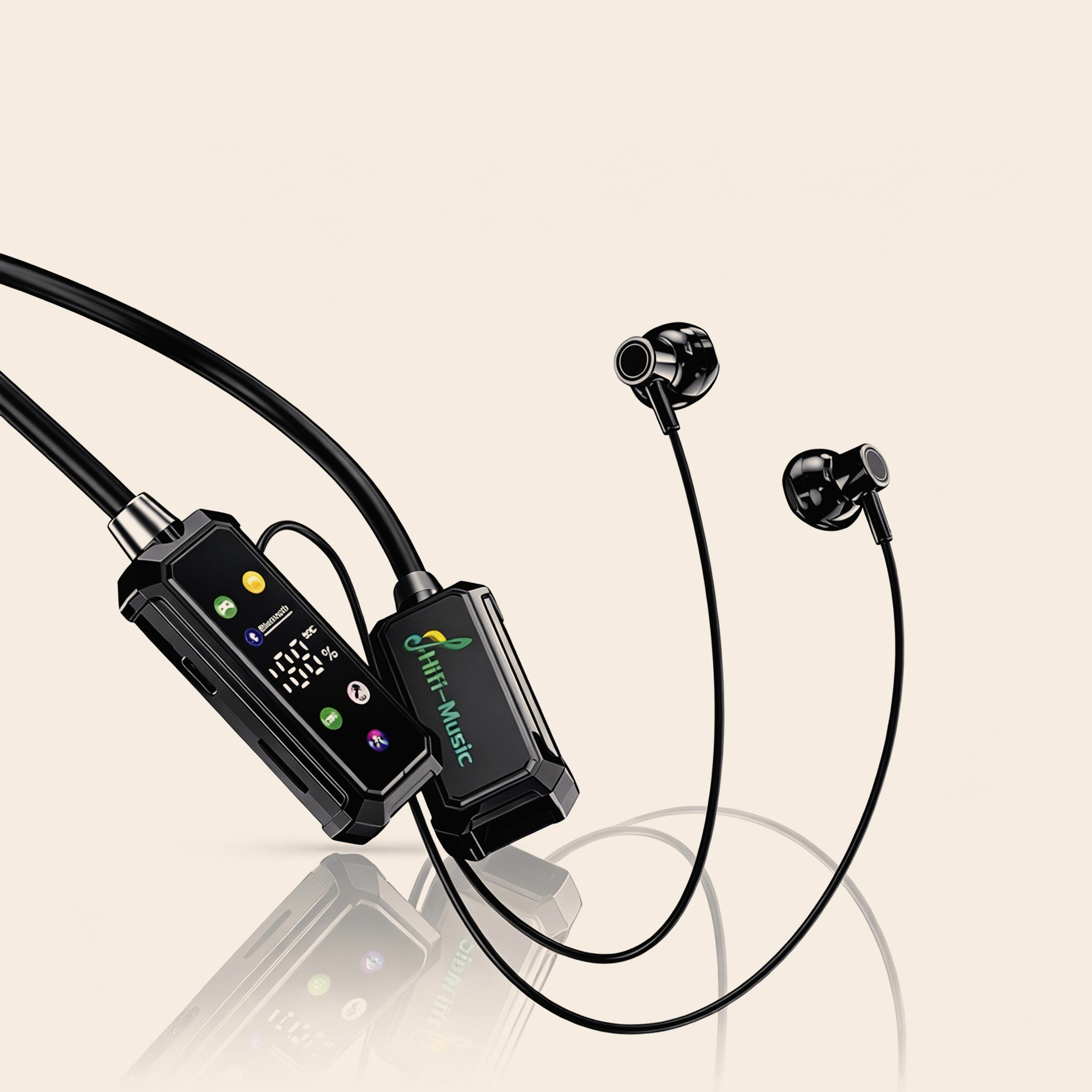 portable bluetooth neckband wireless headset with display screen and long battery life for sports