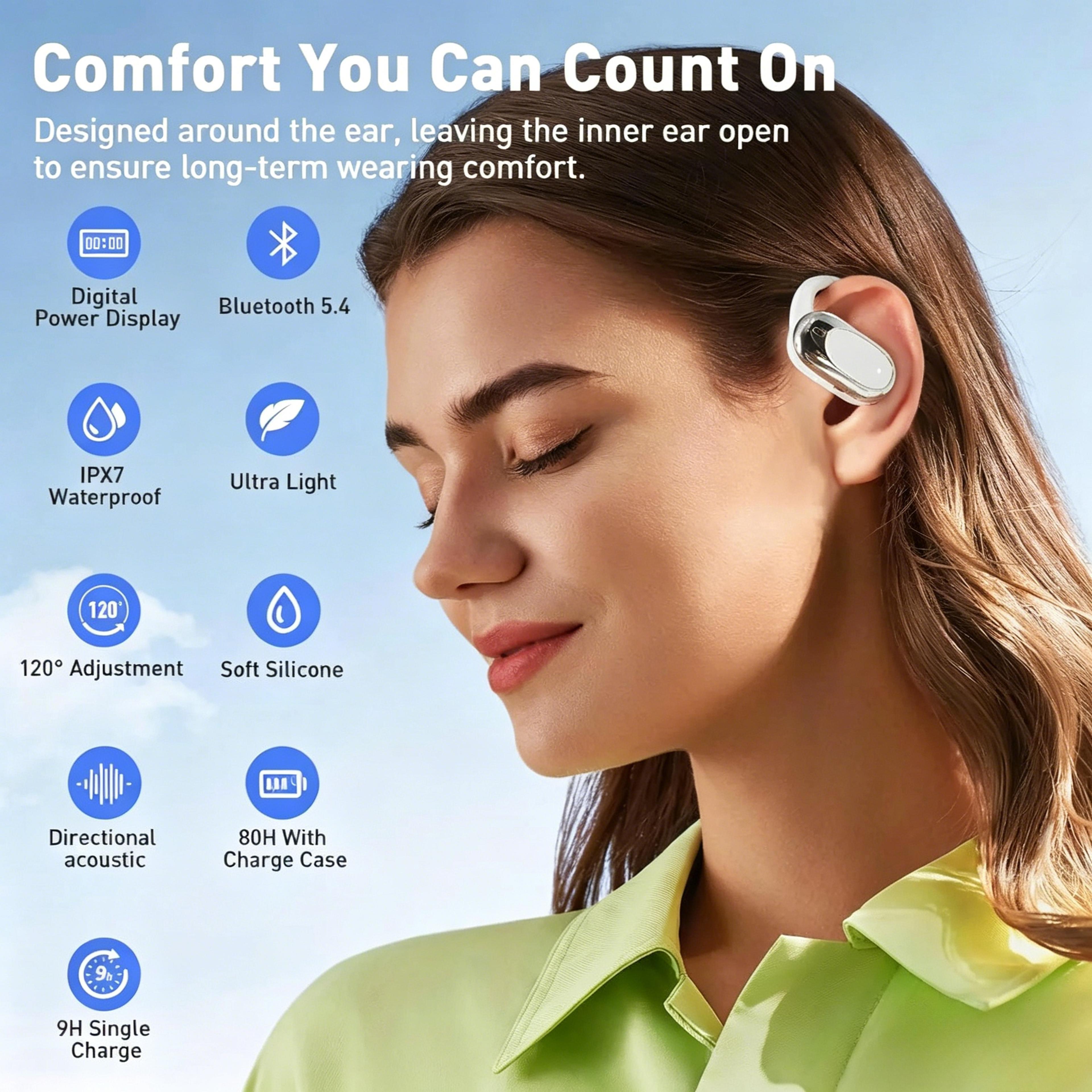 open ear wireless bluetooth headphones with mic rotatable design for comfortable all day listening