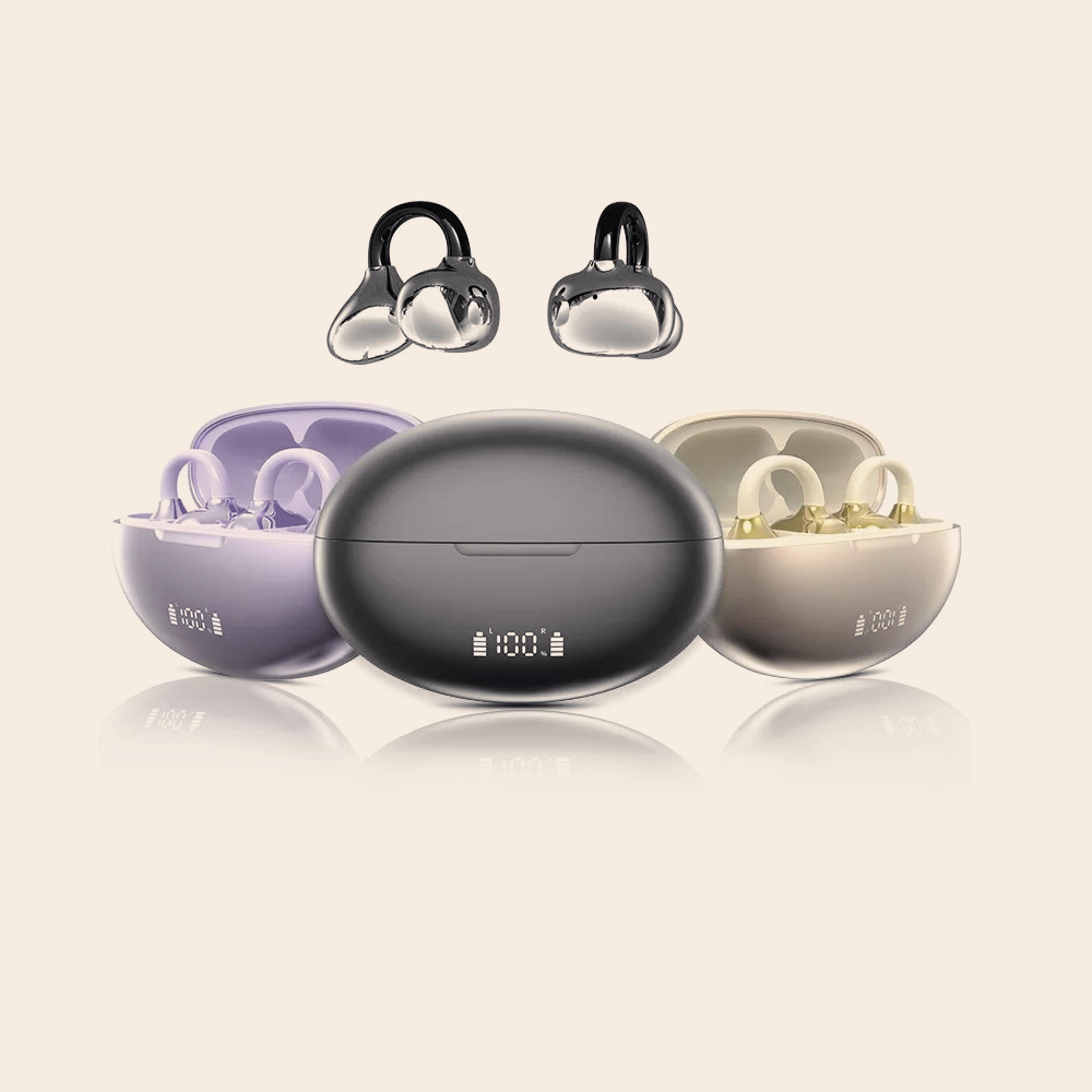 bluetooth clip on earbuds open ear wireless headphones with noise cancelling and clear call mic