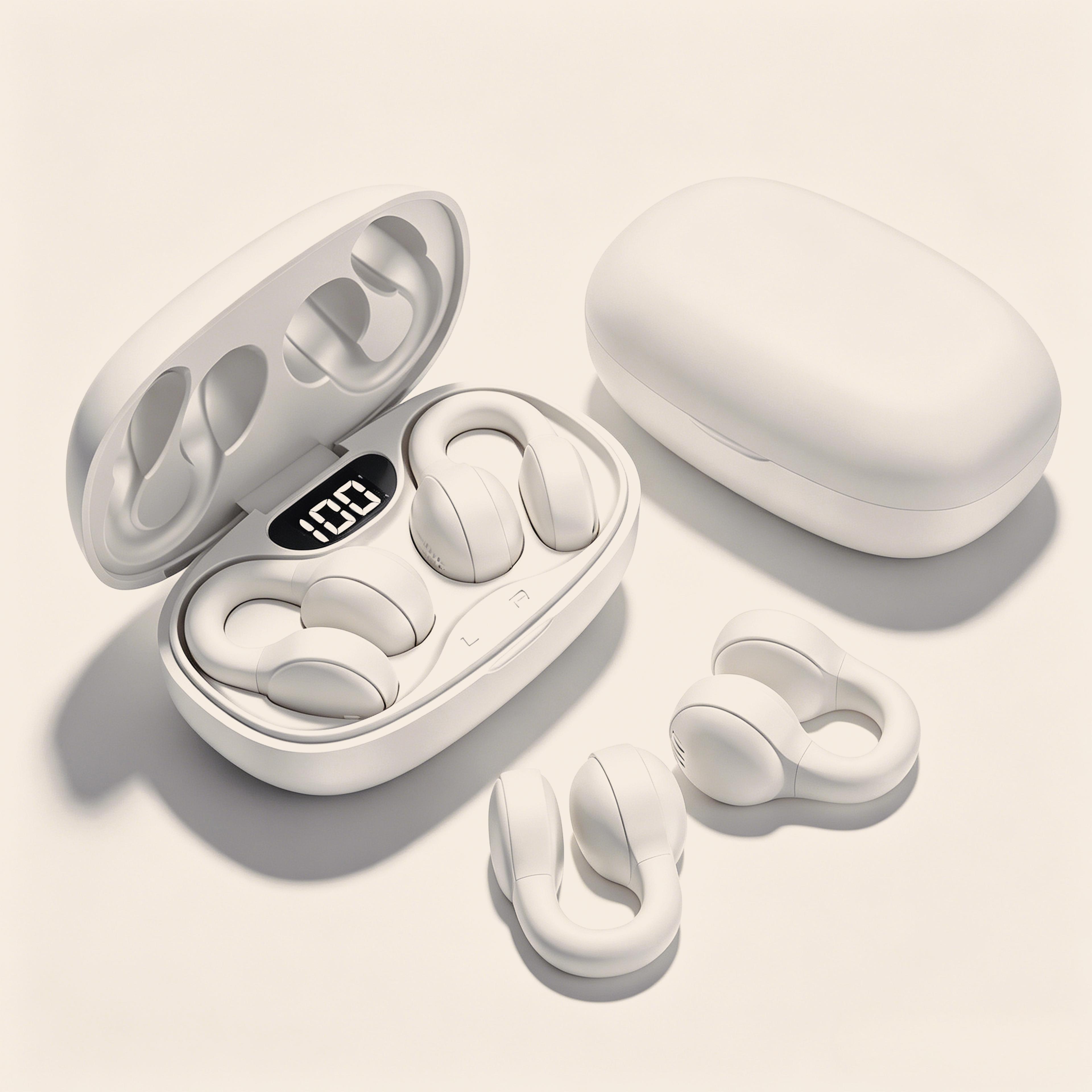 open ear bone conduction wireless earphones with low latency audio video sync charging case
