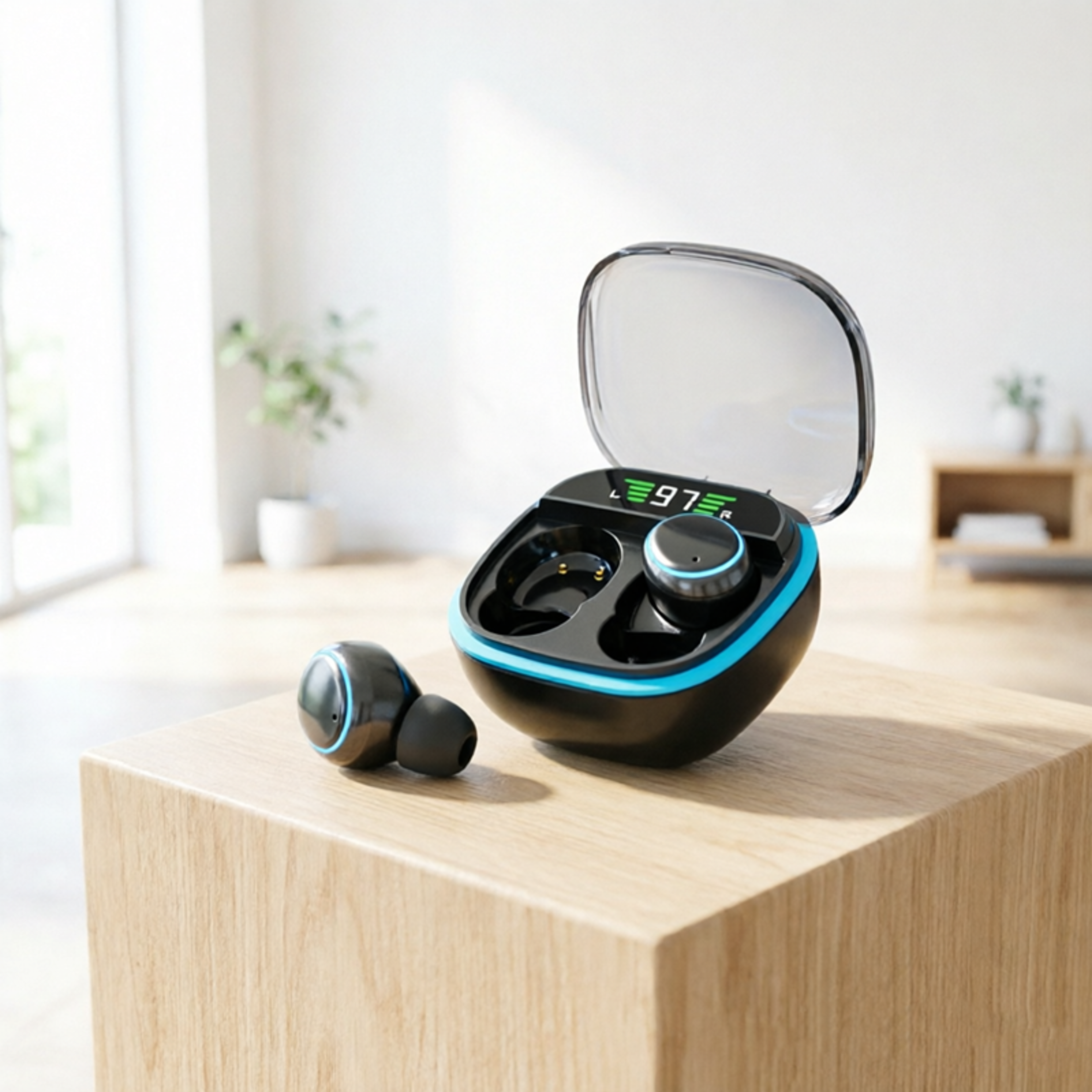 tws wireless bluetooth earbuds with led display stereo sound and digital charging case