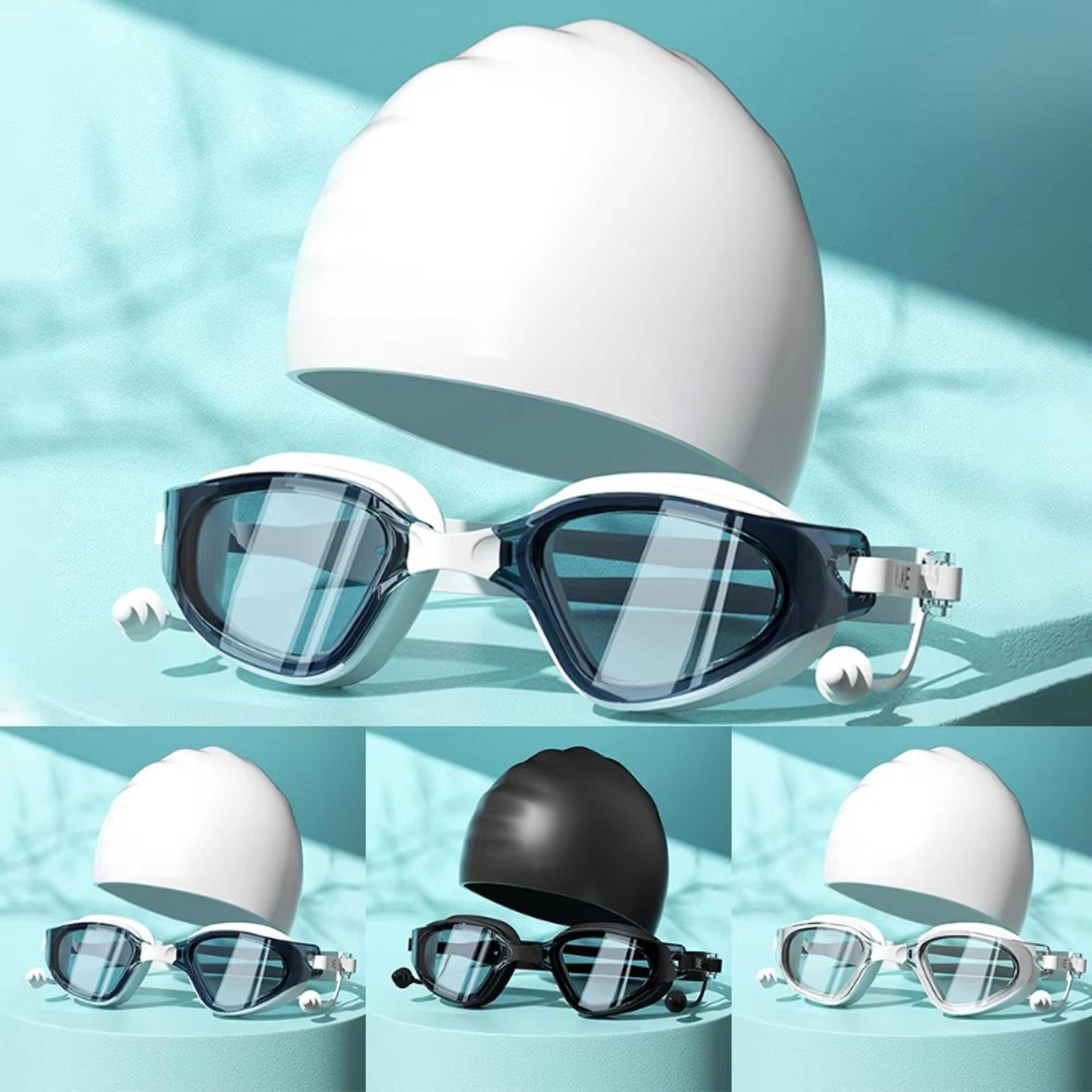 hd anti fog swimming goggles set with silicone swim cap and eof silicone swim glasses with earplugs anti uv swim eyewear