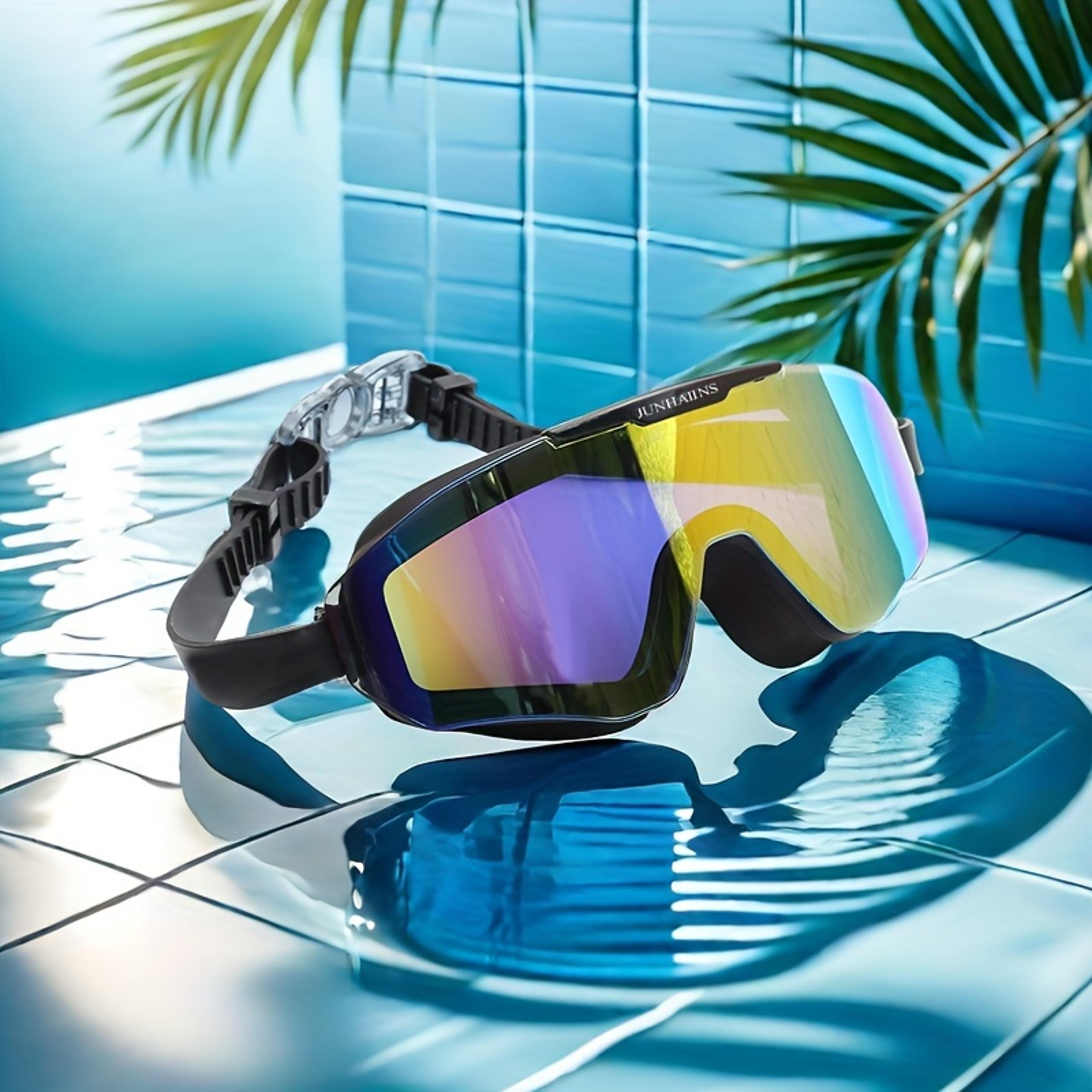 hd large frame swimming goggles with anti fog silicone strap for adults