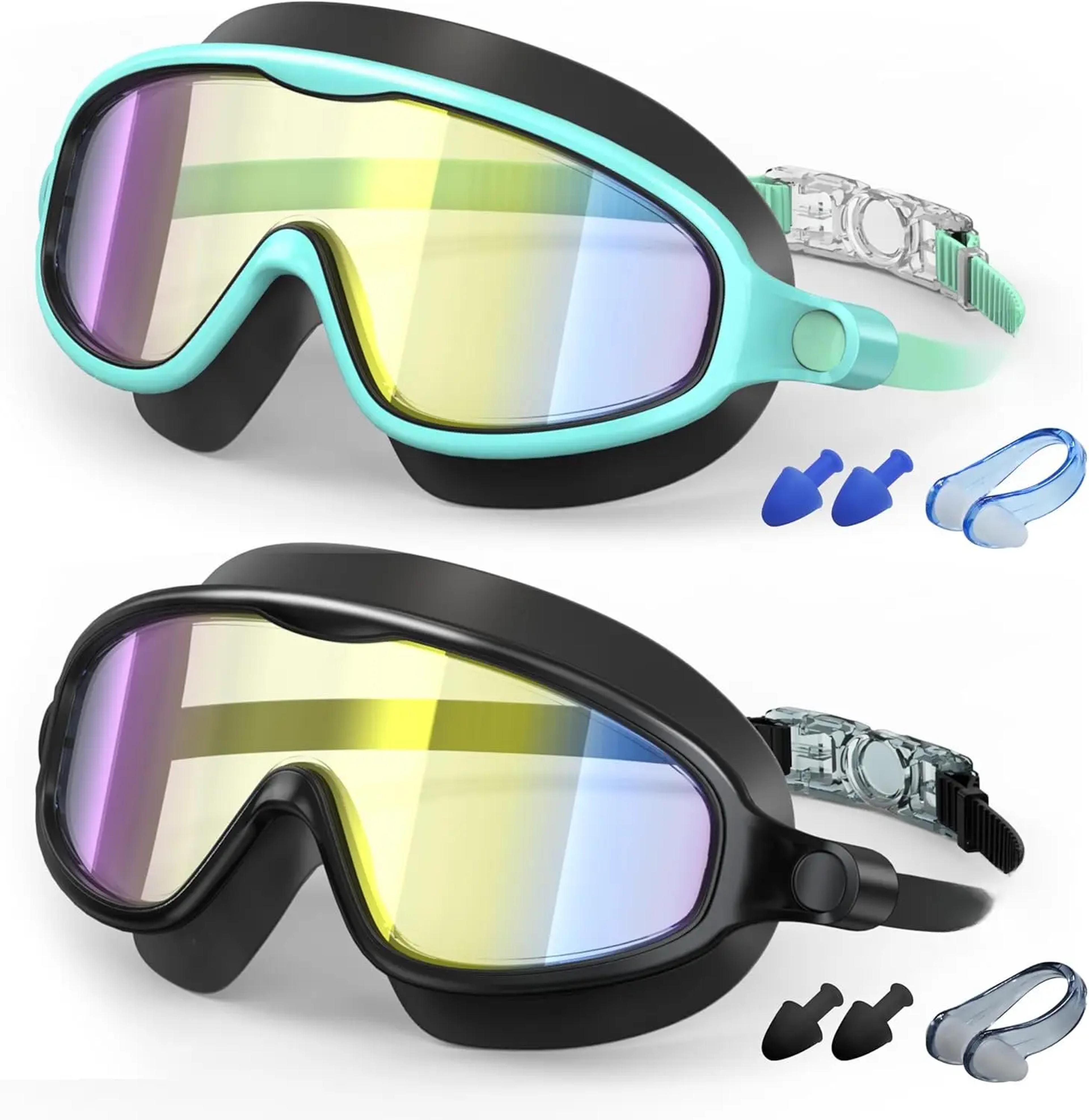 youth swim goggles pack anti fog uv protection wide view swimming goggles