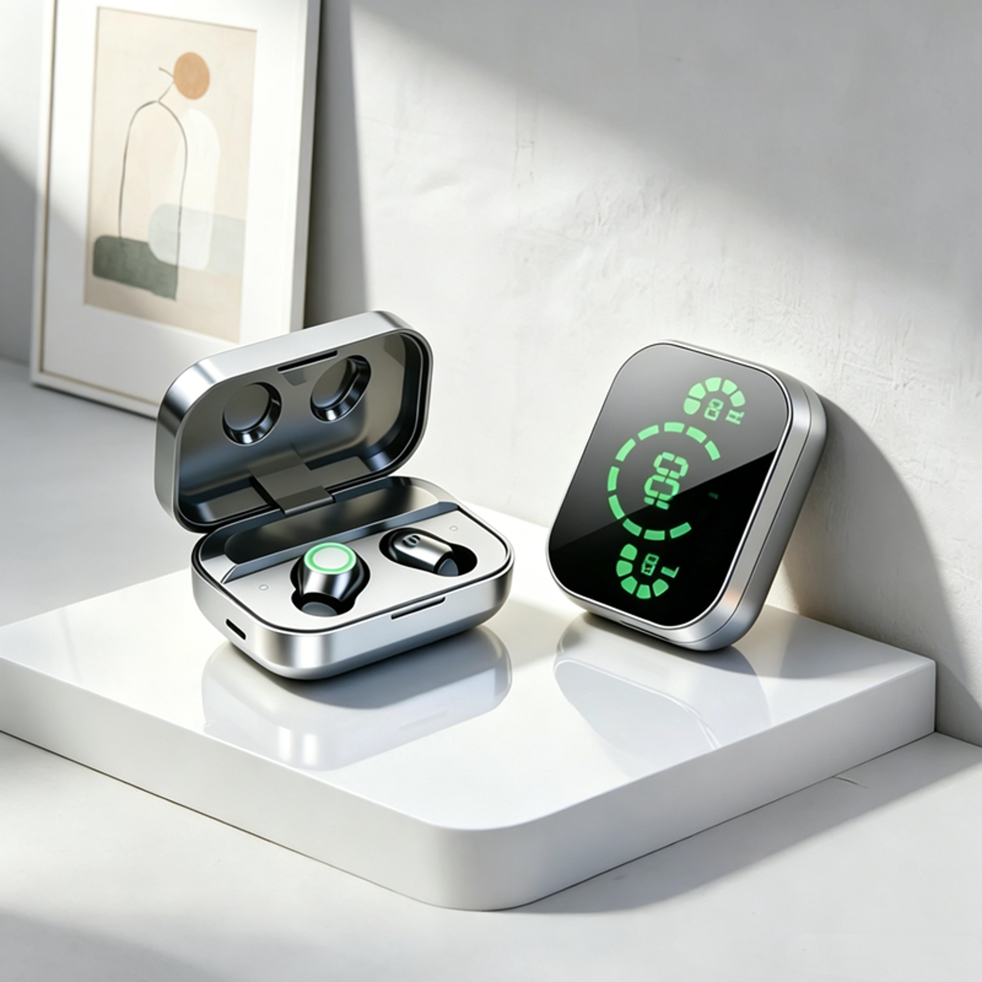 wireless bluetooth earbuds with mic led charging case for clear calls and music