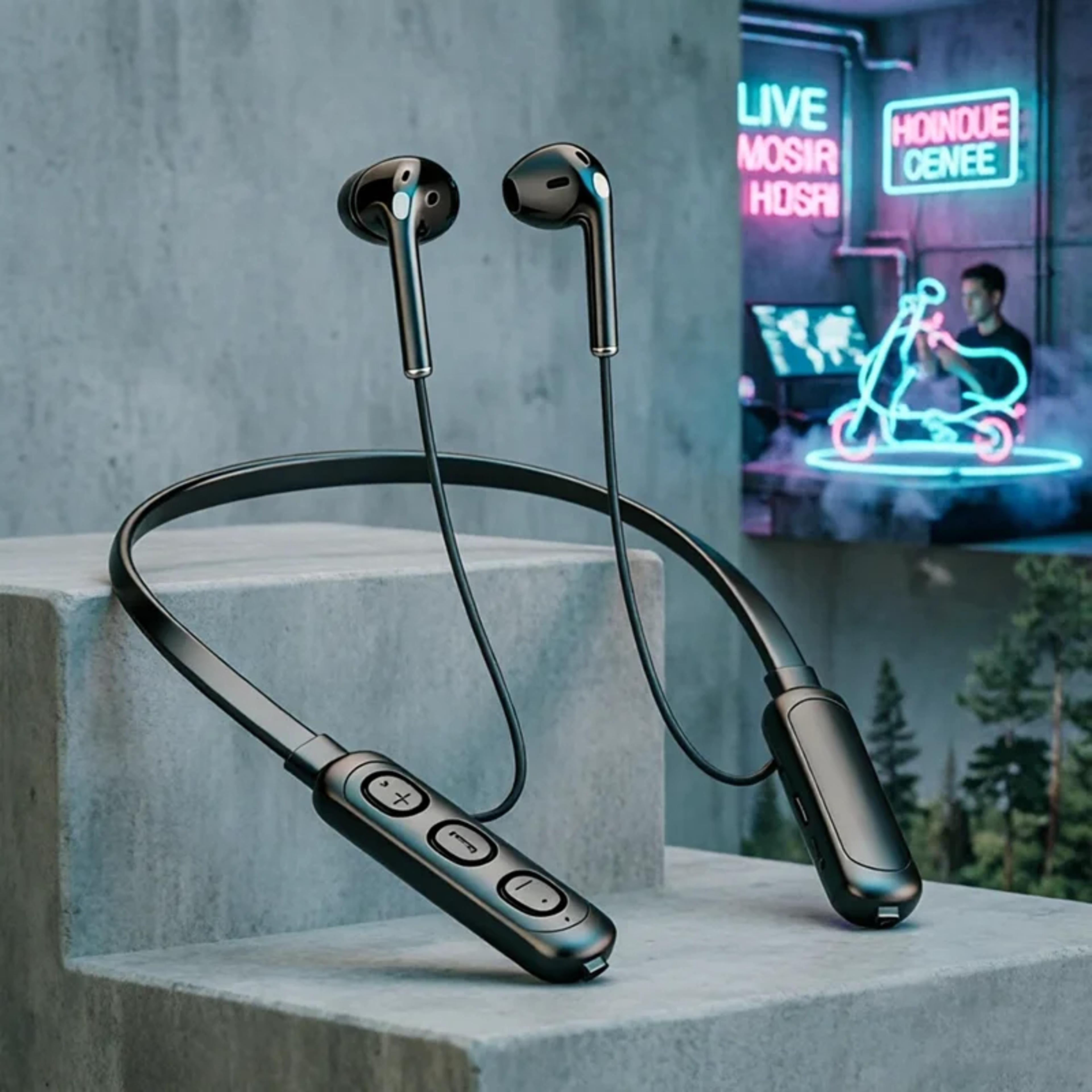 wireless bluetooth neckband earphones with mic stereo sound for sports and daily use