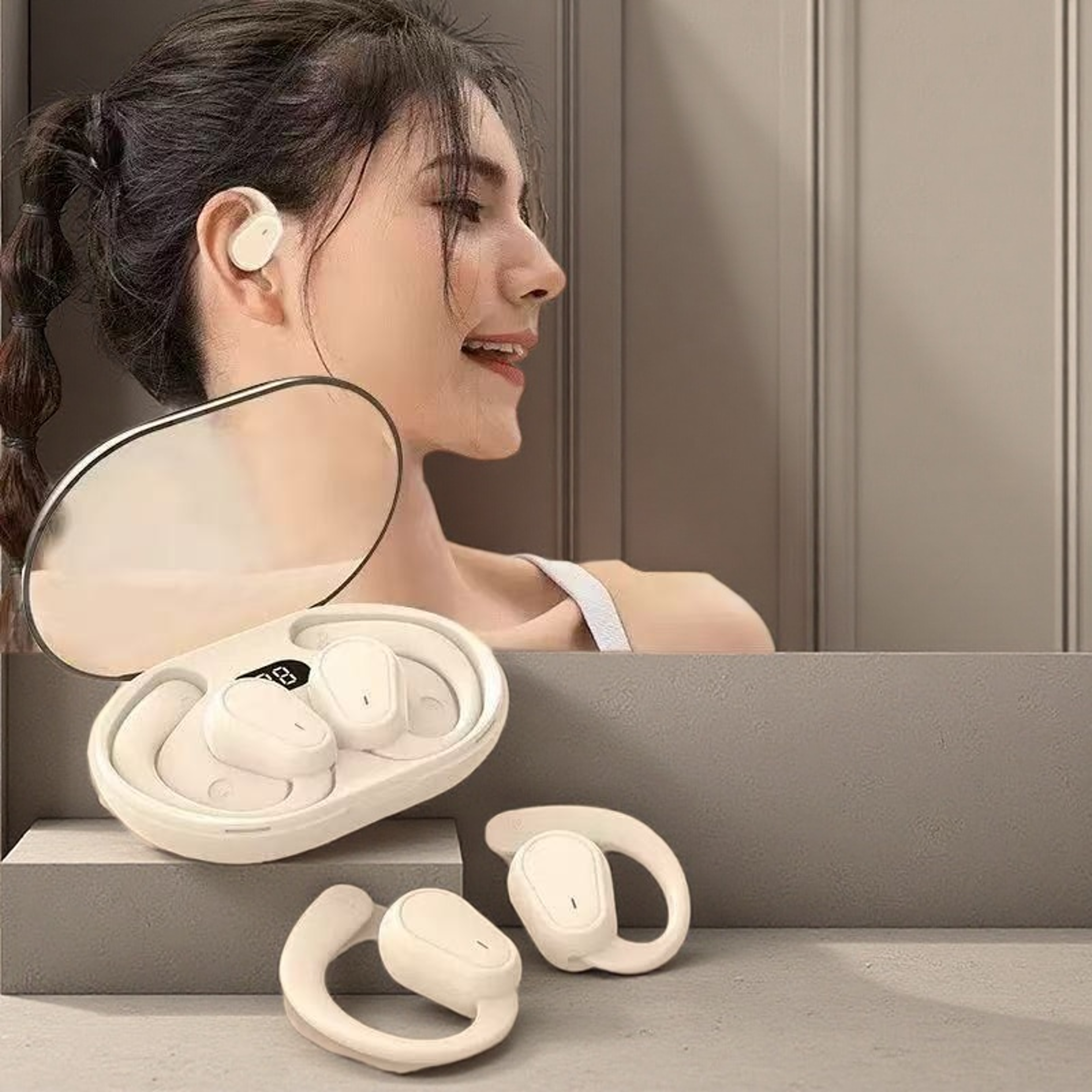 ows bluetooth wireless earphones with led display hd mic waterproof sport earbuds