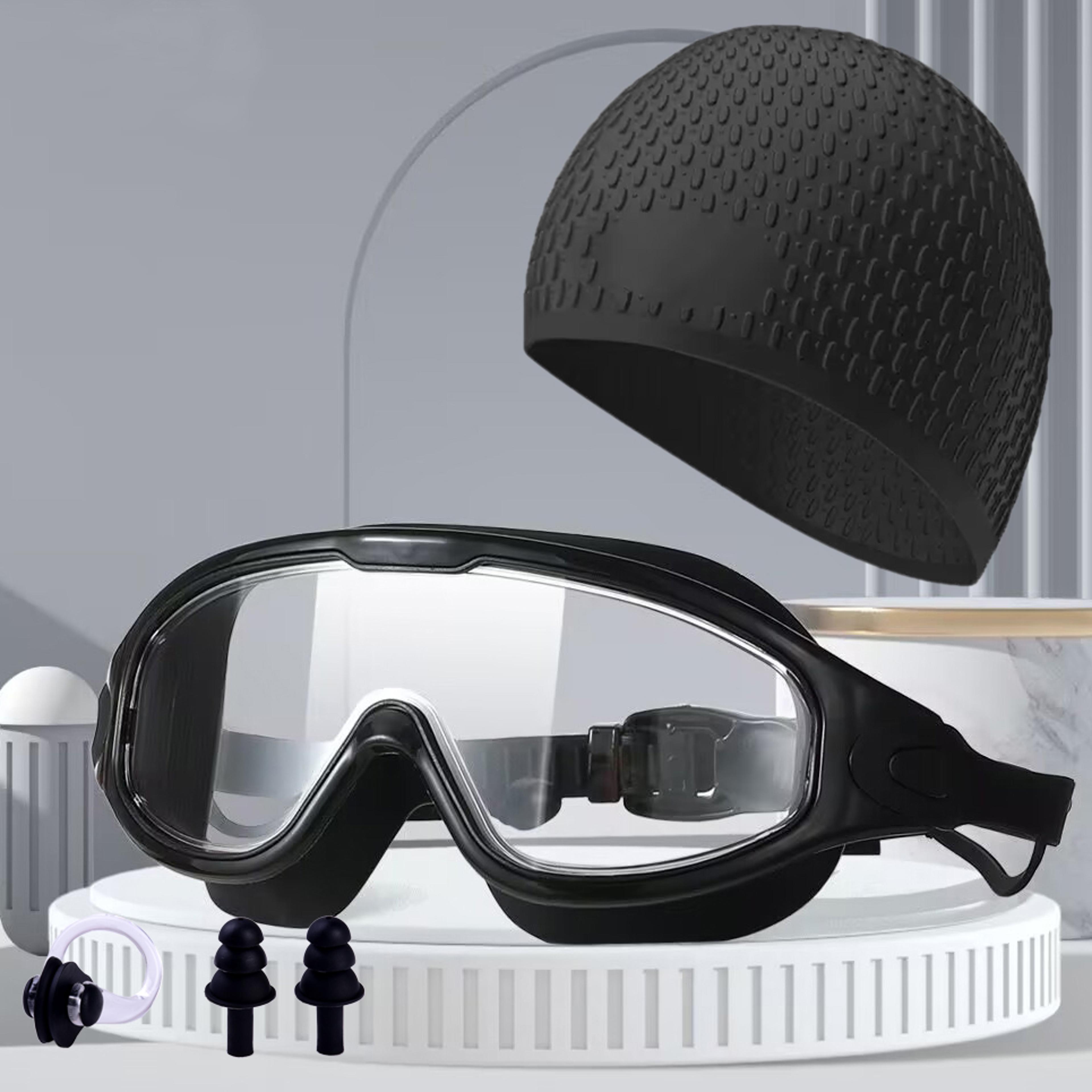 adult large frame swimming goggles with anti fog silicone and earplugs